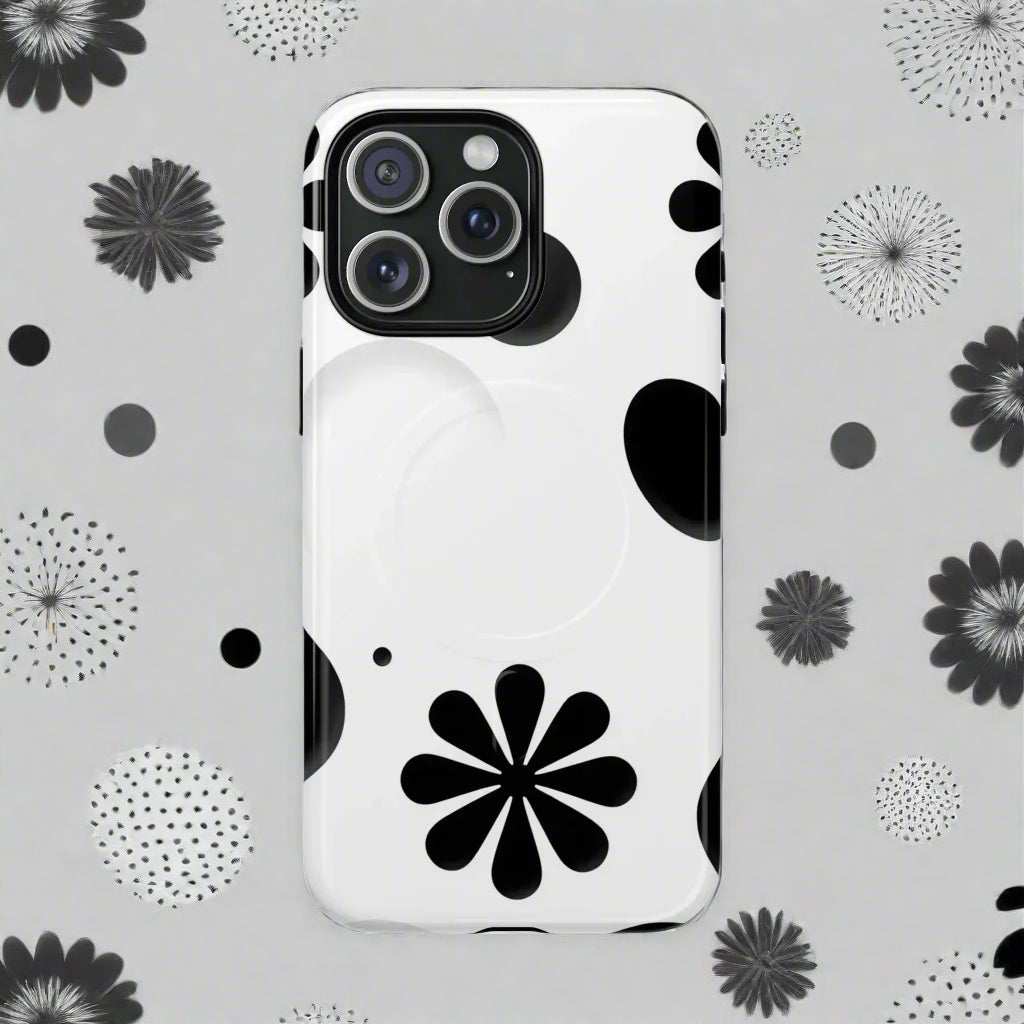 Elegant Black Floral Magnetic Phone Case for iPhone 14-16 Models - KarArmDesign