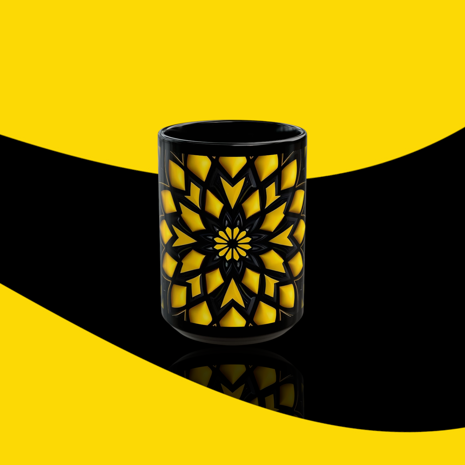 Bold Black & Yellow Geometric Mug – 15oz – Exclusive by KARARMDESIGN - KarArmDesign