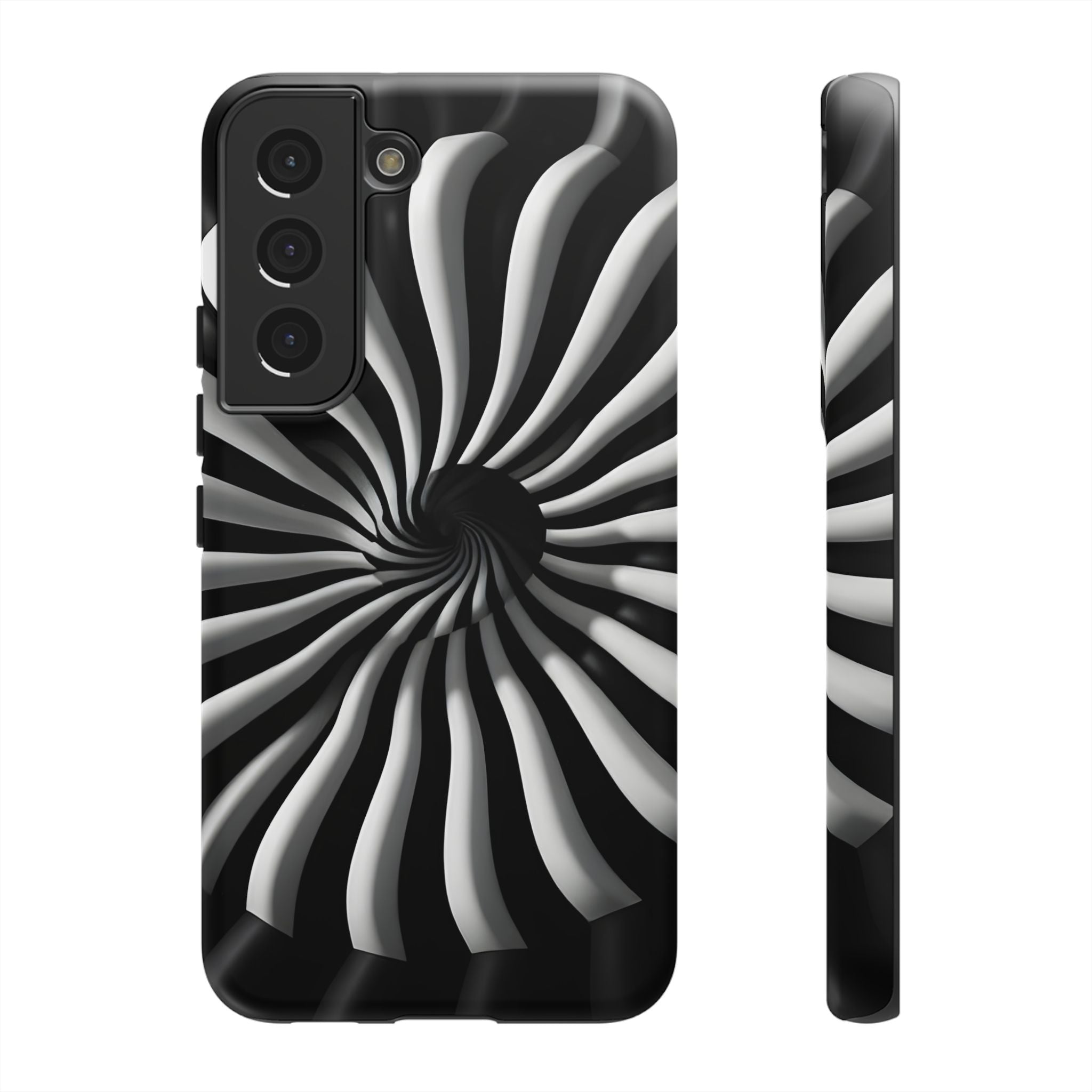 Hypnotic Black and White Spiral Phone Case – Optical Illusion Design for iPhone & Galaxy