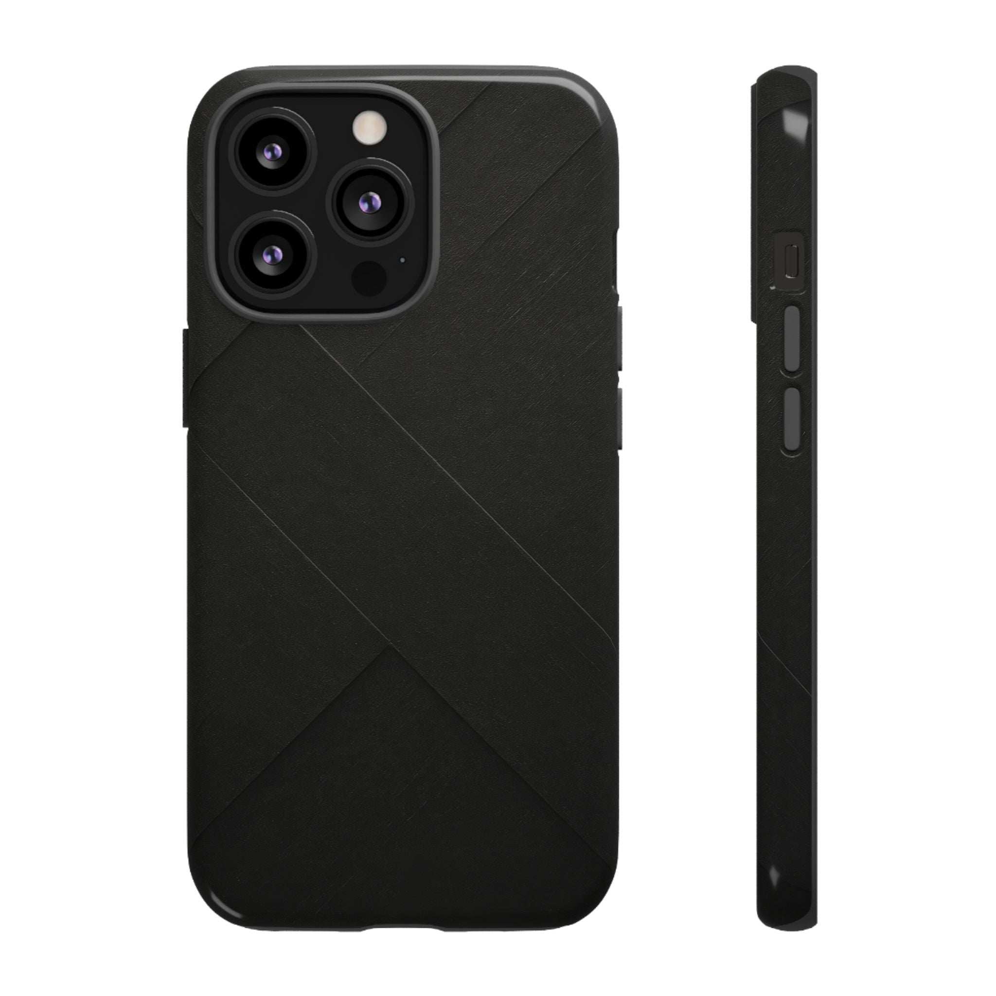 Matte black diagonal line phone case with side buttons and camera openings