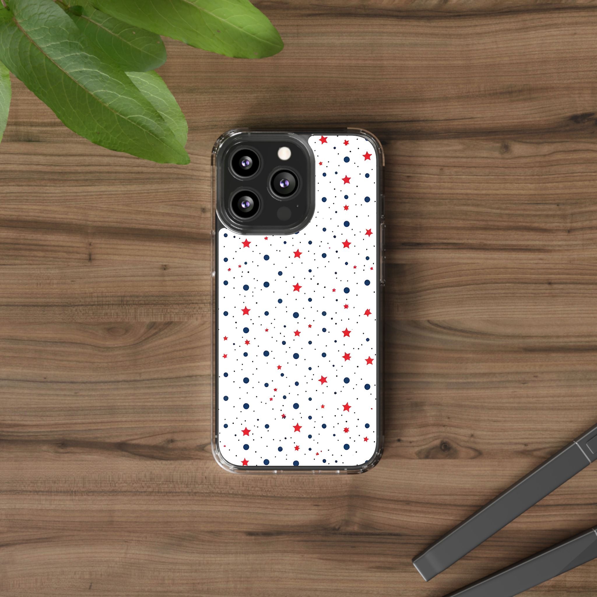 White Polka Dot & Stars Clear Case for iPhone & Samsung