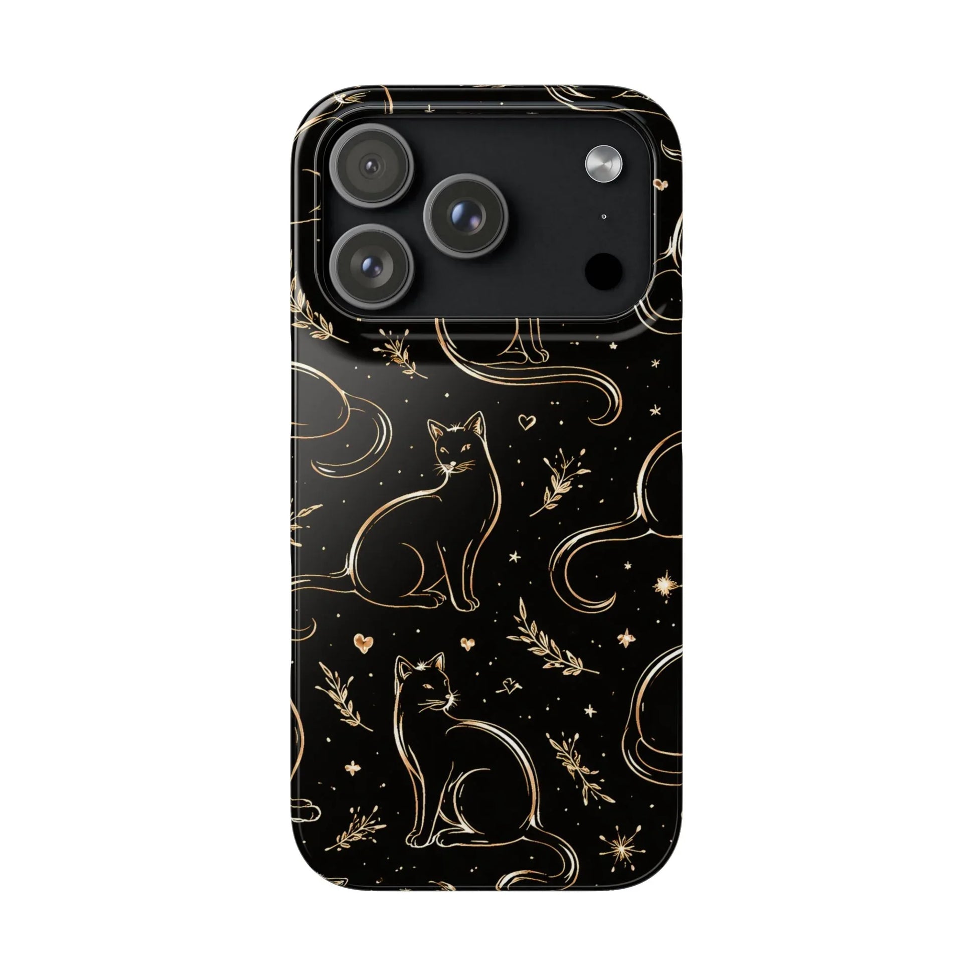 Golden Cat Pattern Phone Case for iPhone 11–17 & Galaxy S21–S25 - KARARMDESIGN