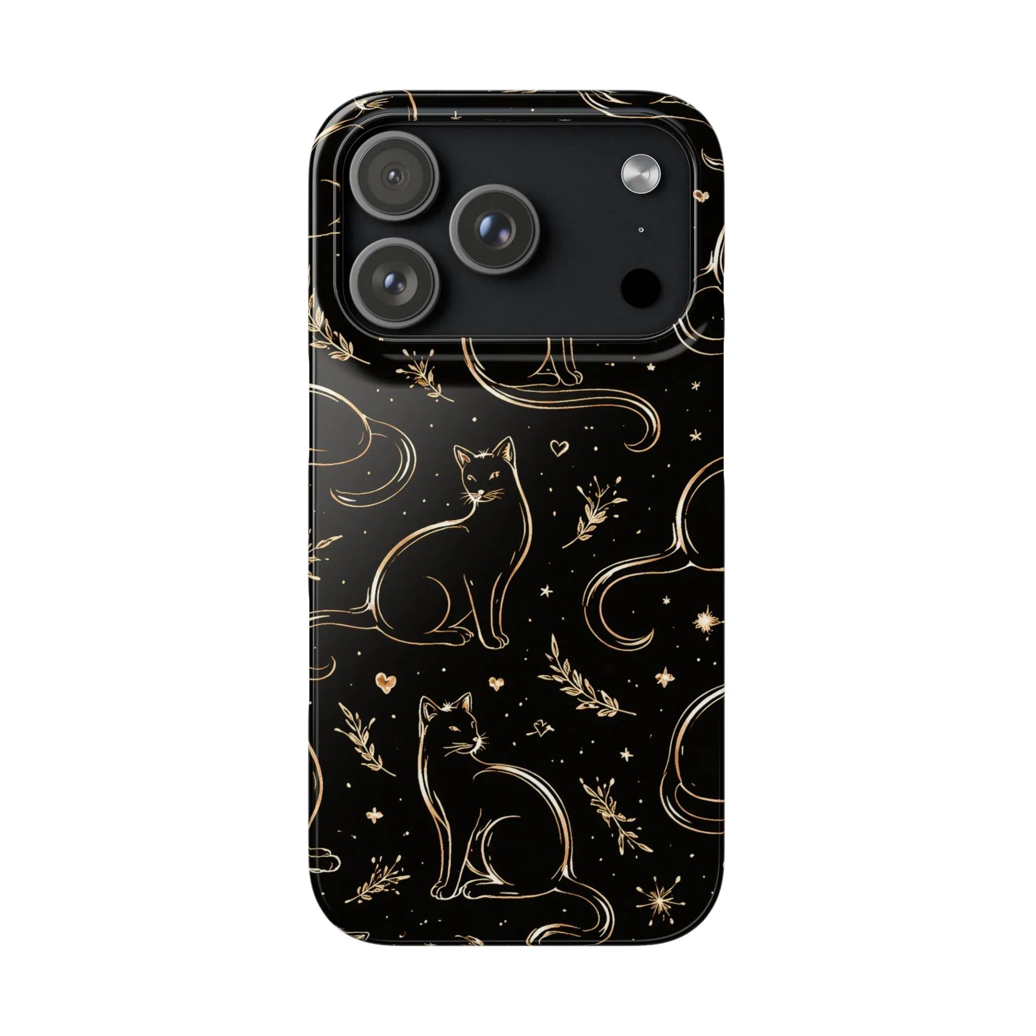 Golden Cat Pattern Phone Case for iPhone 11–17 & Galaxy S21–S25 - KARARMDESIGN