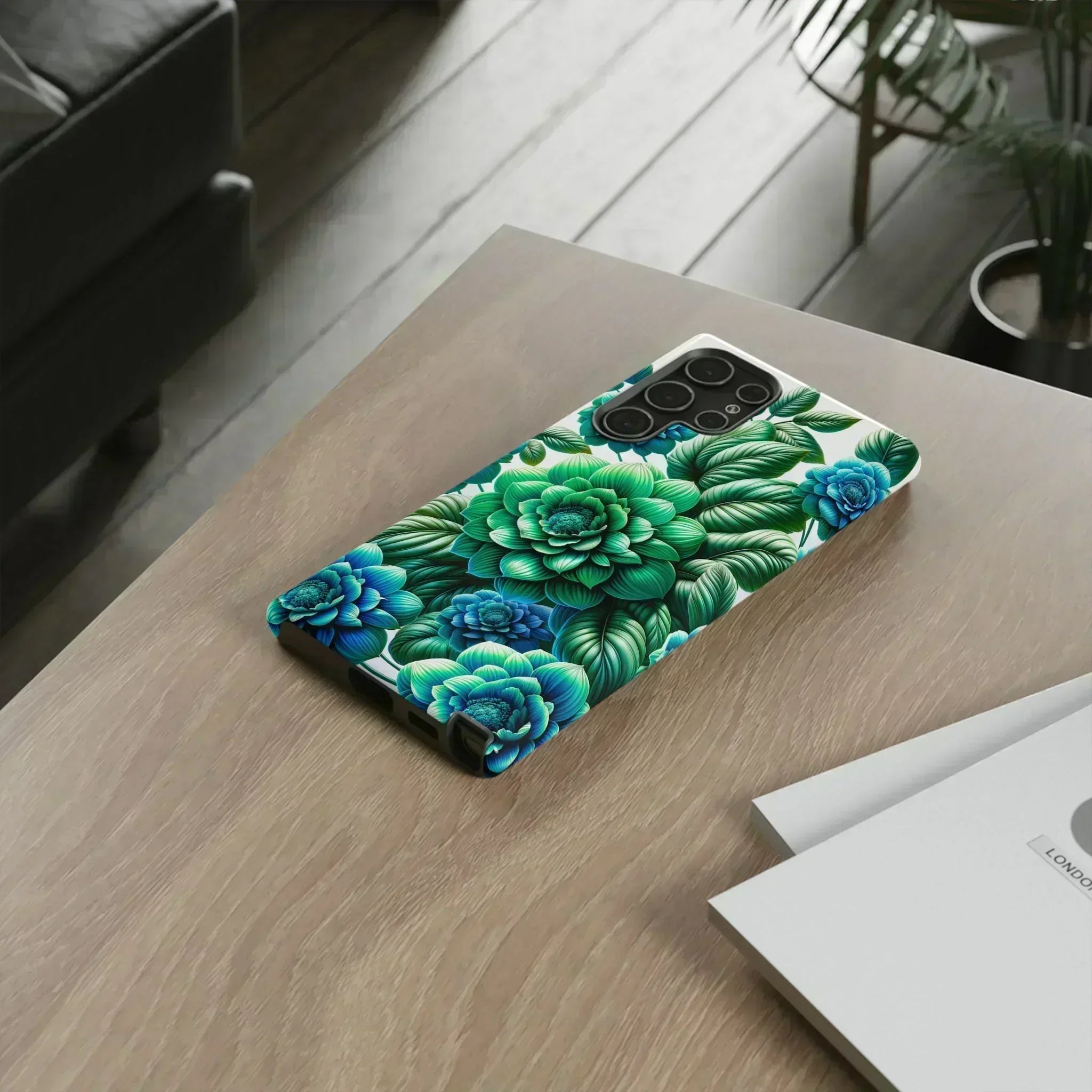 Green and Blue Floral Phone Case for Galaxy S10-S25 - KARARMDESIGN