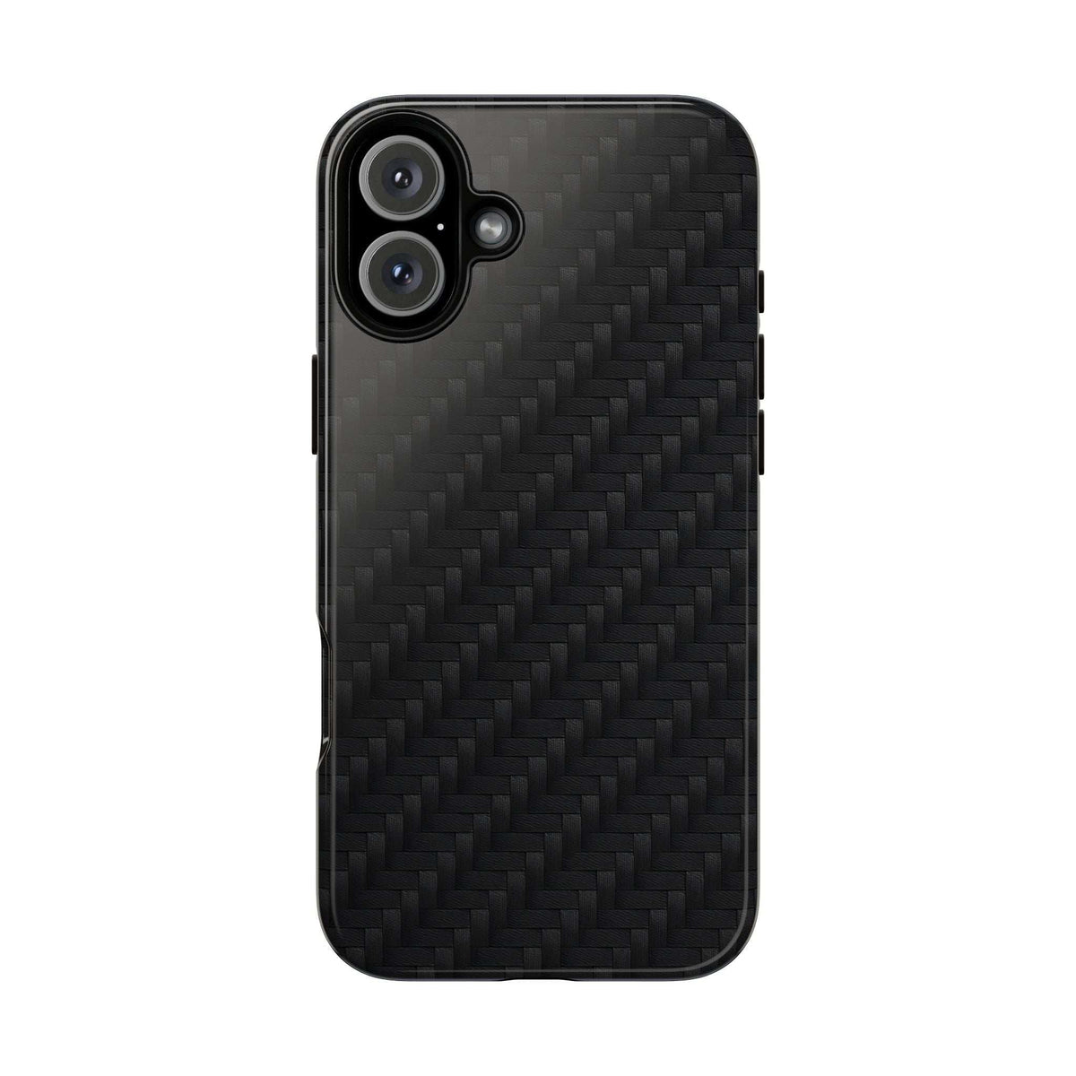 Black carbon-fiber phone case with triple camera and flash cutouts