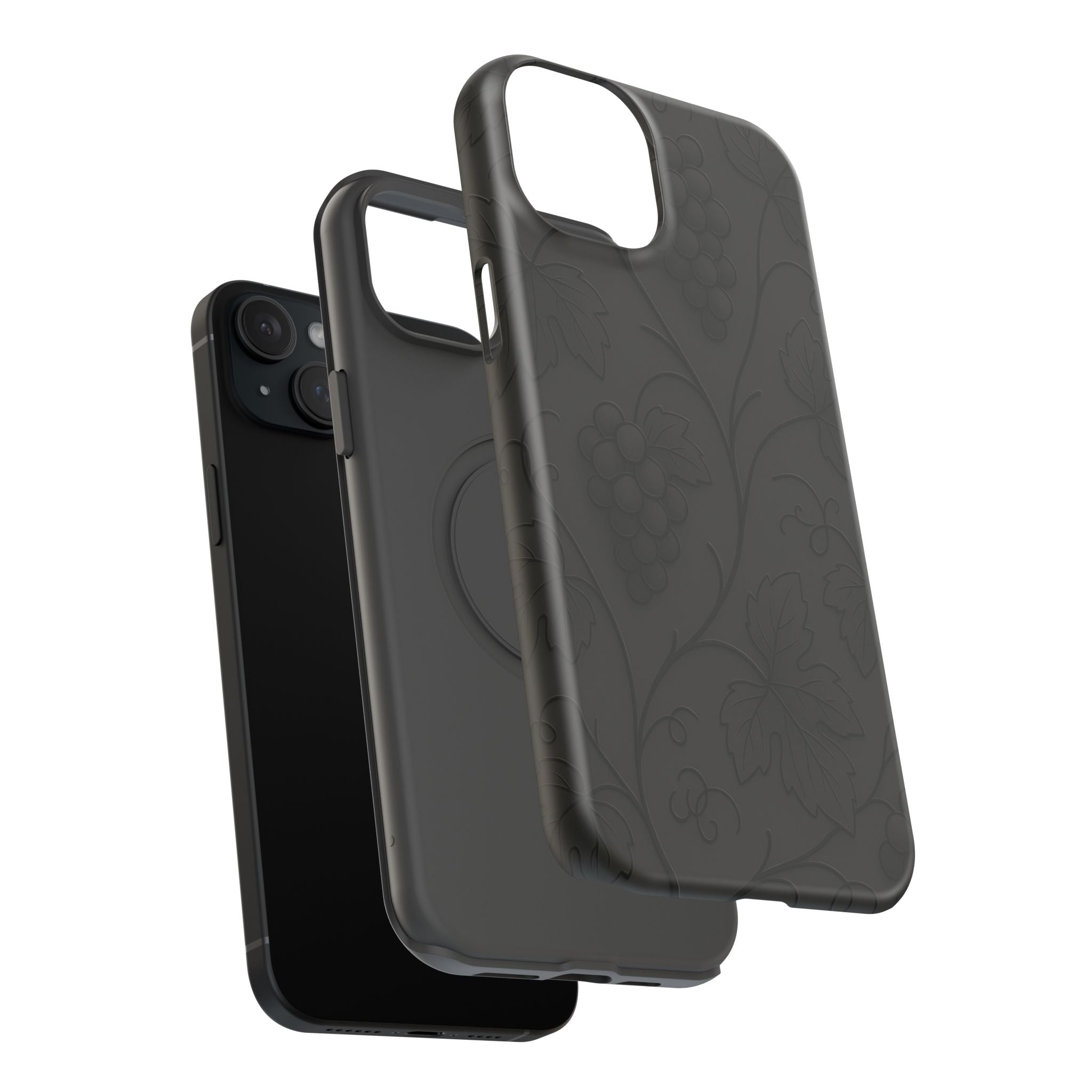 Embossed Grape Leaf Phone Case – Elegant Black Design for iPhone & Samsung