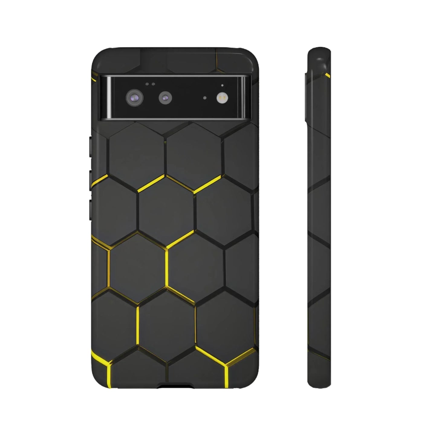 Black and Yellow Hexagon Geometric Tough Phone Case for Galaxy and Pixel - KarArmDesign