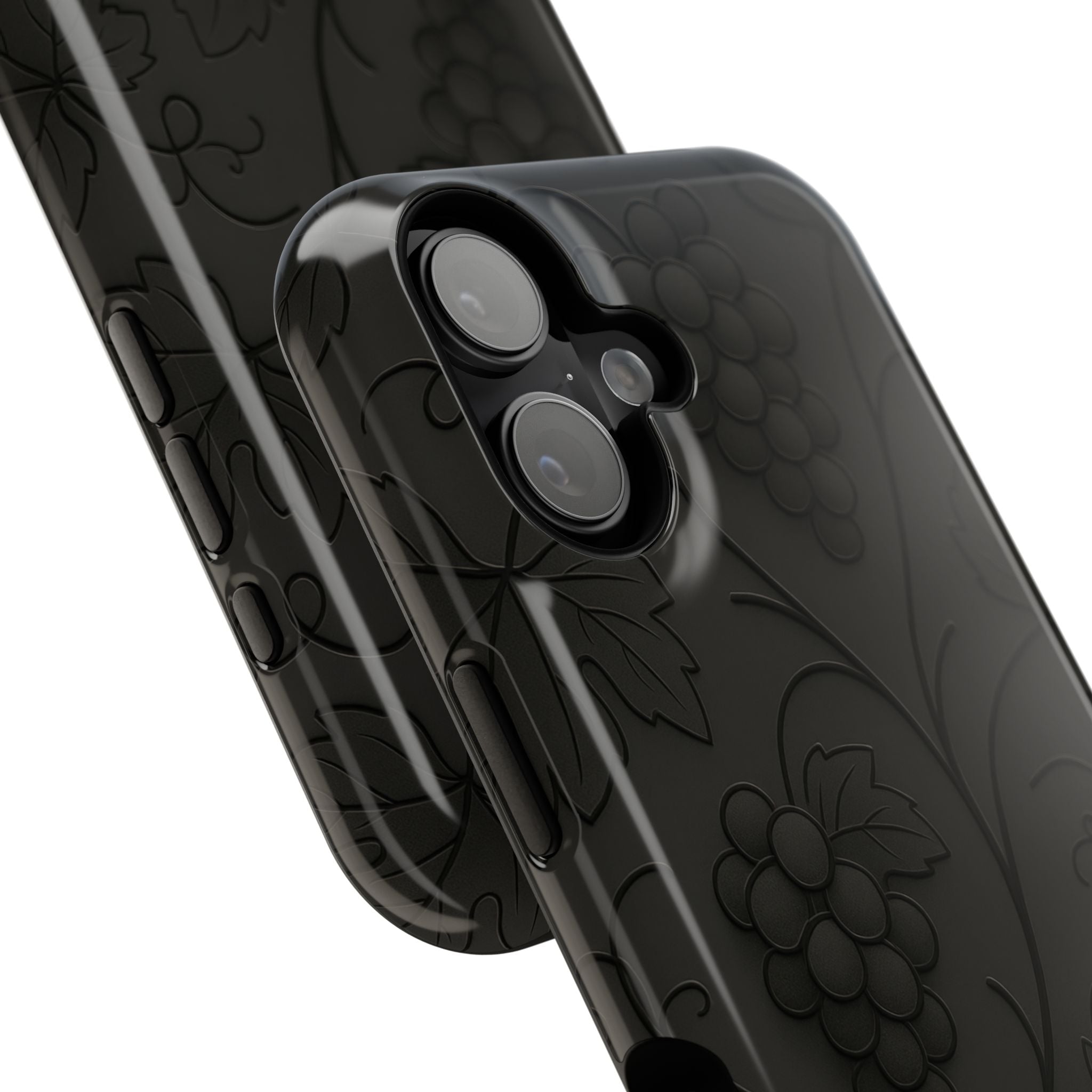 Embossed Grape Leaf Phone Case – Elegant Black Design for iPhone & Samsung