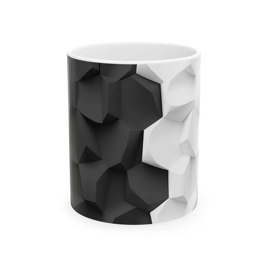 Stylish Black & White Faceted Design Ceramic Mug - 11oz - KarArmDesign