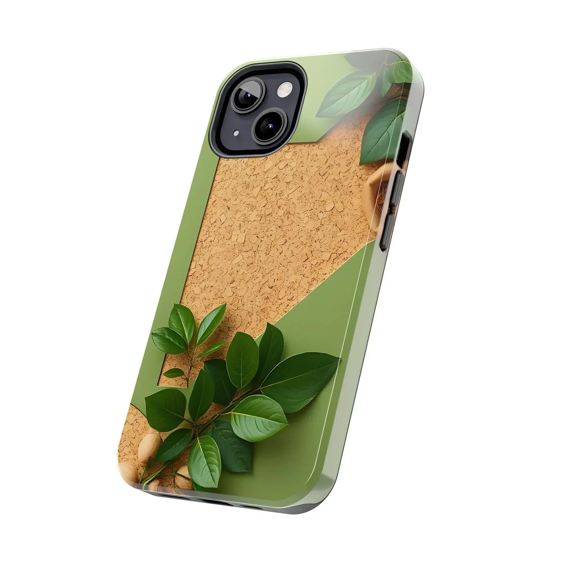 Eco-Inspired Tough Phone Case – Cork Texture with Leaf & Seed Design for iPhone 7-16 and Samsung Galaxy S21-S24 - KarArmDesign