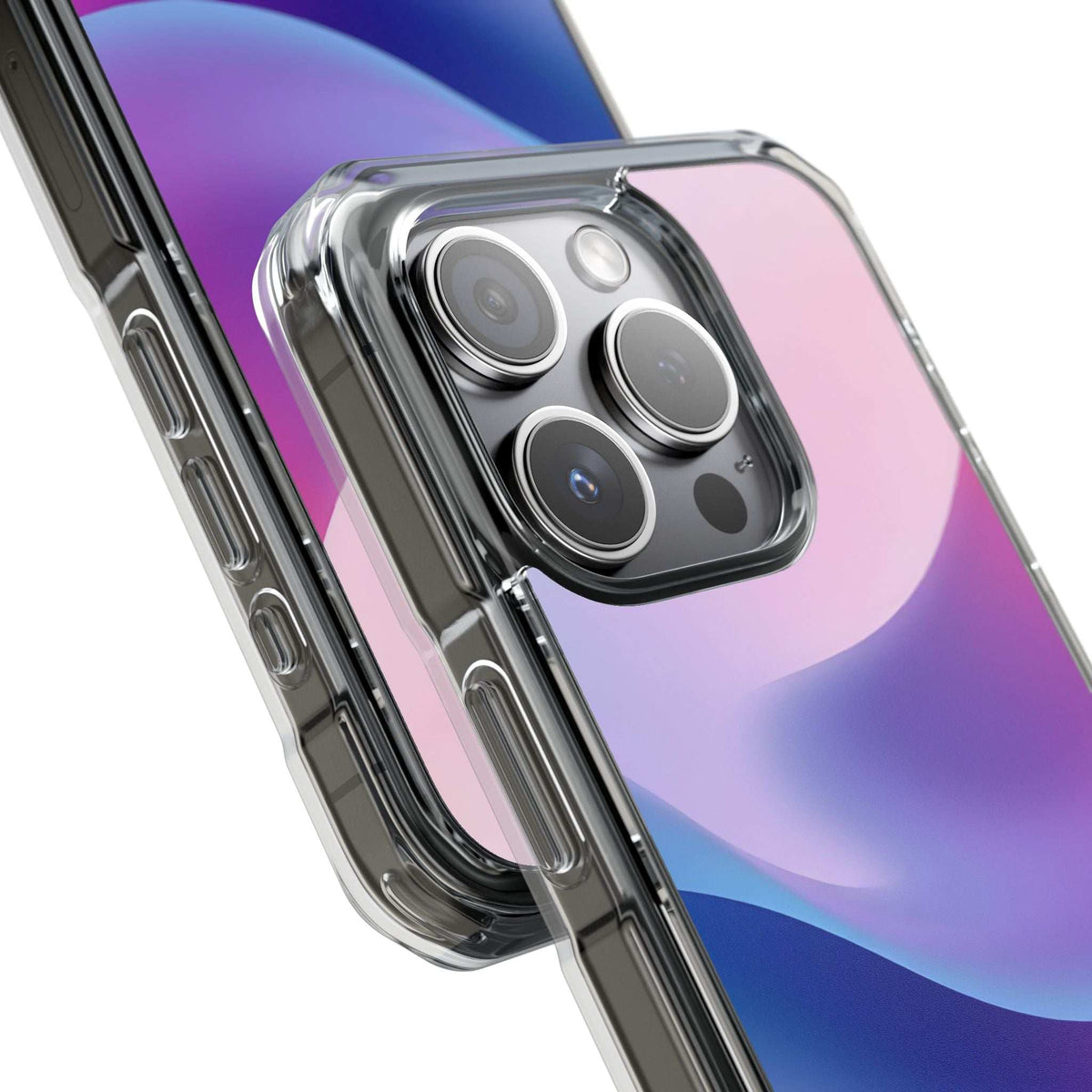 Pastel wave phone case close-up of camera lens covers and raised bezel