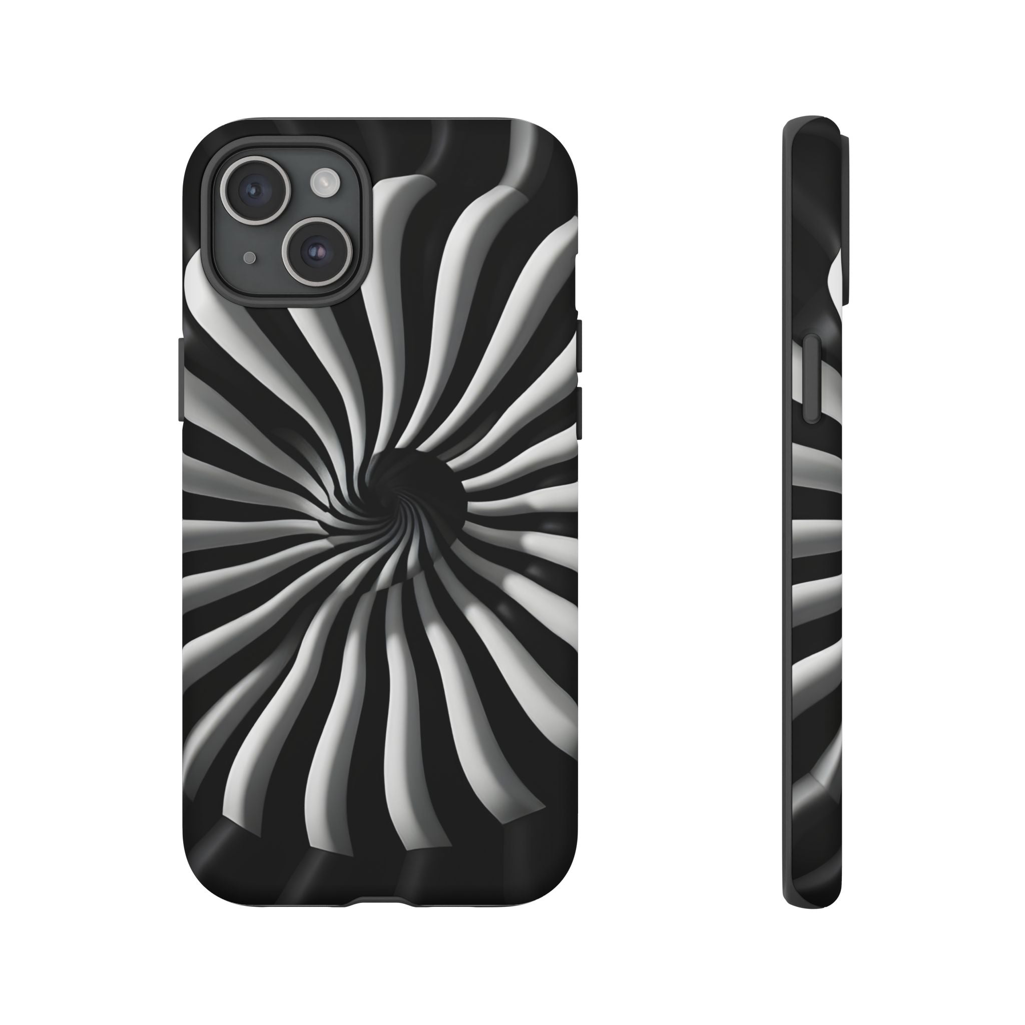 Hypnotic Black and White Spiral Phone Case – Optical Illusion Design for iPhone & Galaxy