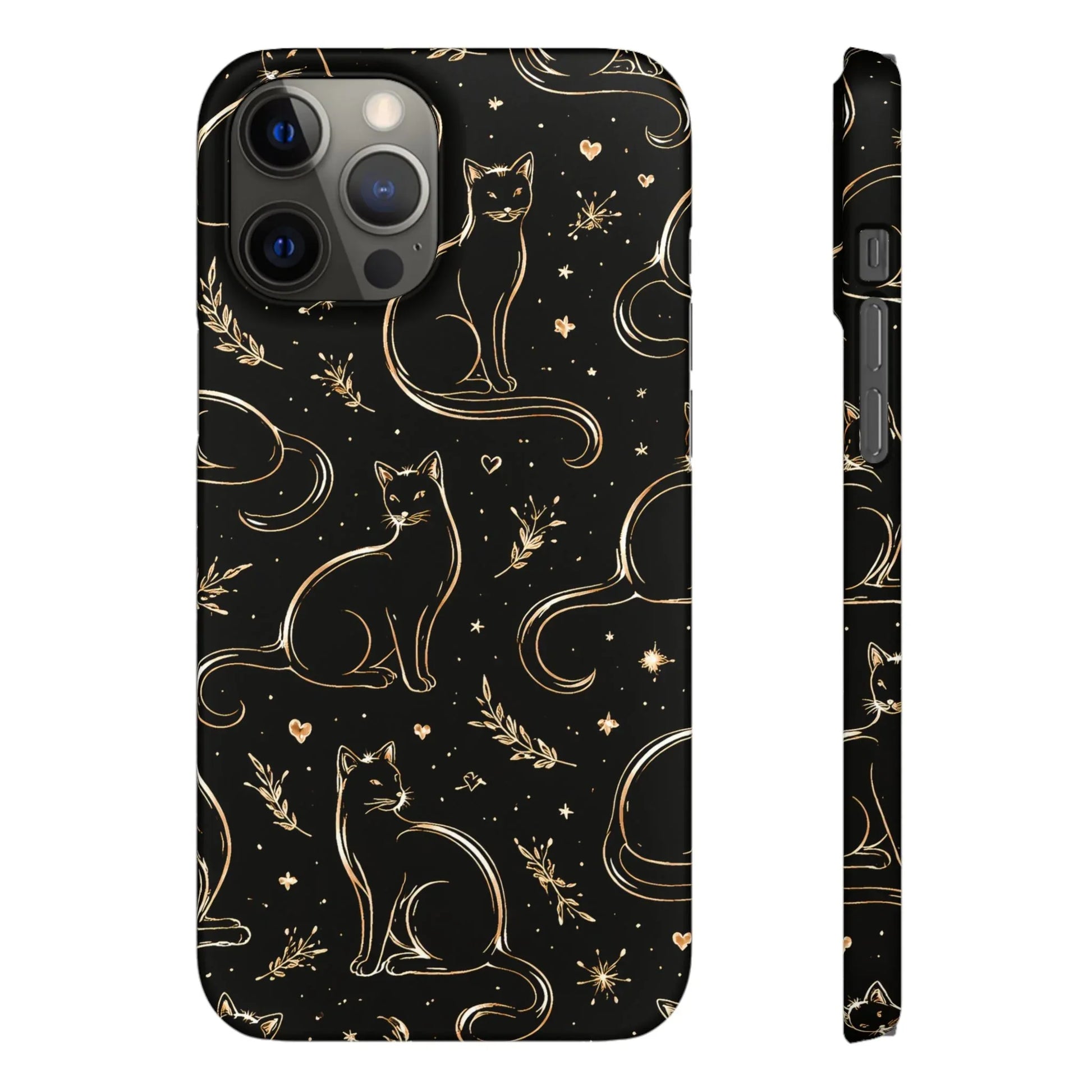 Golden Cat Pattern Phone Case for iPhone 11–17 & Galaxy S21–S25 - KARARMDESIGN