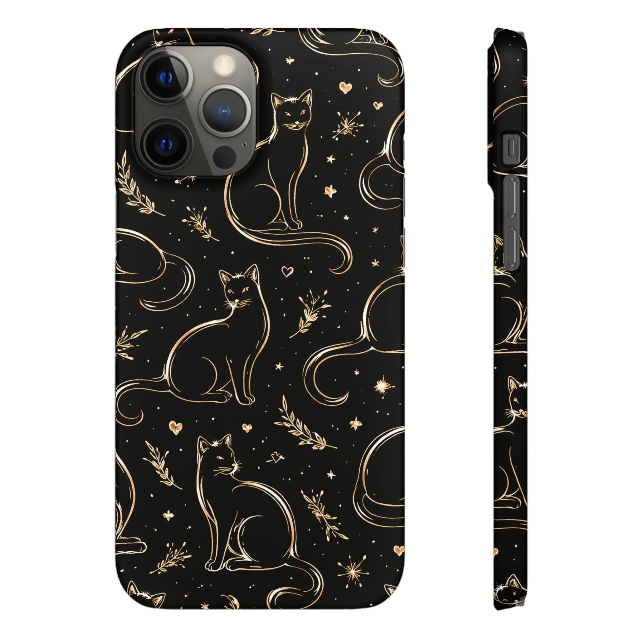 Golden Cat Pattern Phone Case for iPhone 11–17 & Galaxy S21–S25 - KARARMDESIGN