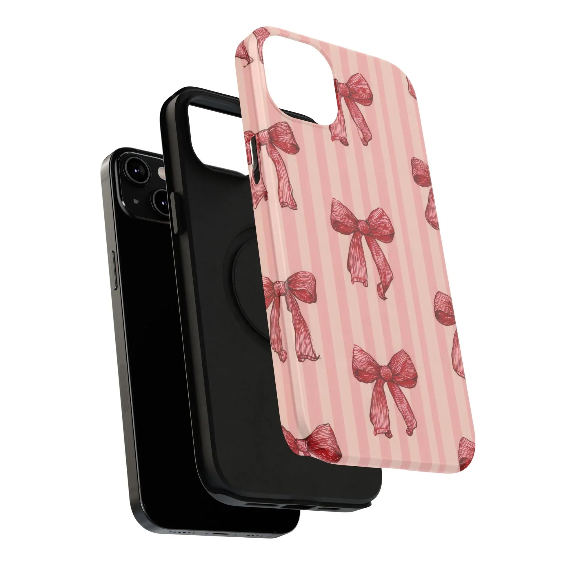 Red Bow Stripe Phone Case for iPhone 11-17 & Galaxy S21-S22 - KARARMDESIGN