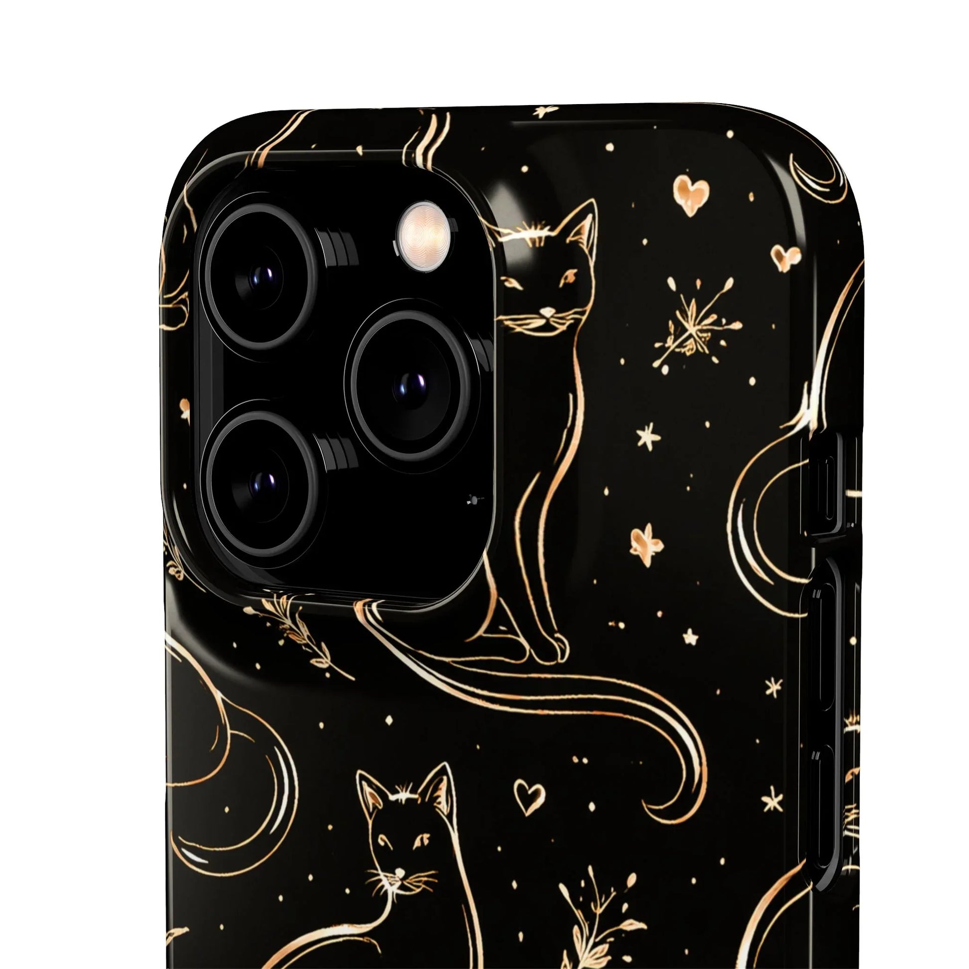 Golden Cat Pattern Phone Case for iPhone 11–17 & Galaxy S21–S25 - KARARMDESIGN