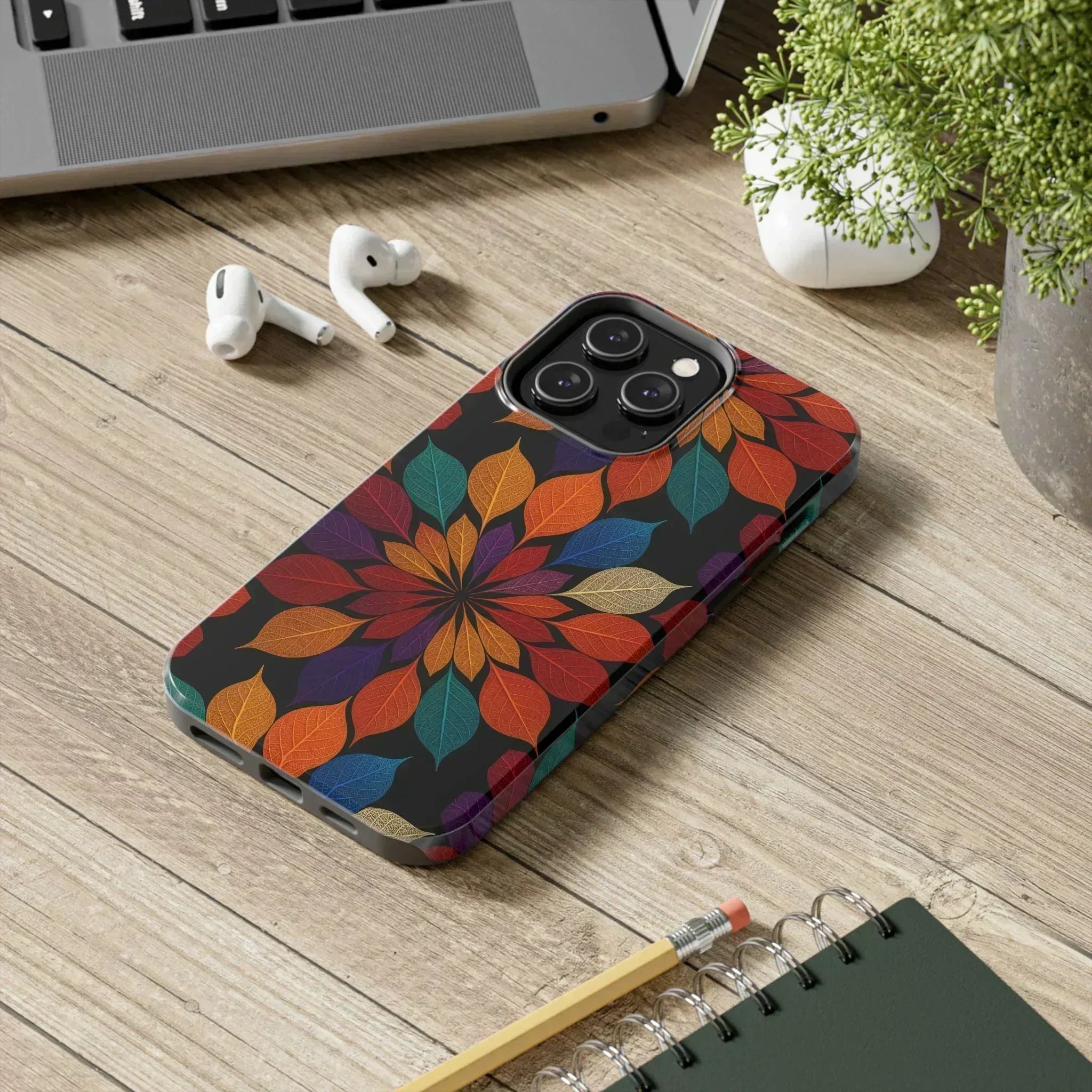 Leaf Mandala Phone Case for iPhone 11-16 and Galaxy S21-S24 - KARARMDESIGN