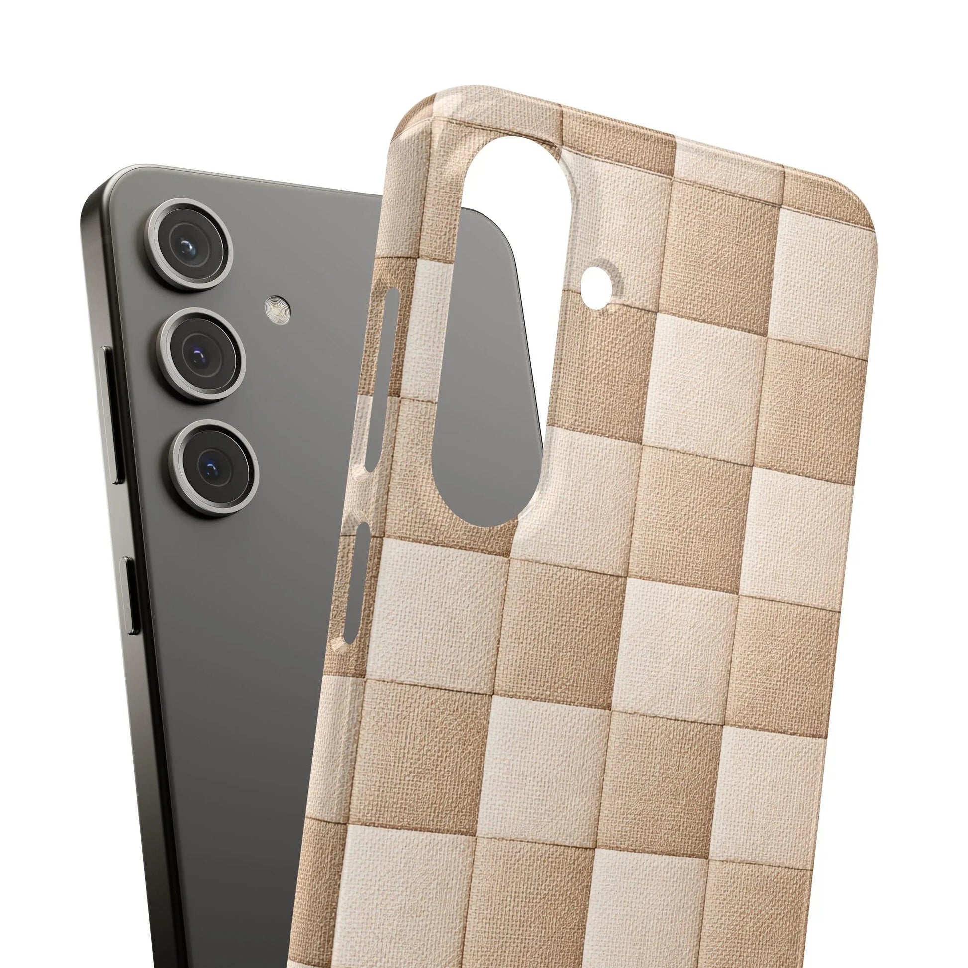 Beige Woven Phone Case for iPhone 11-17 and Galaxy S20-S25 - KARARMDESIGN
