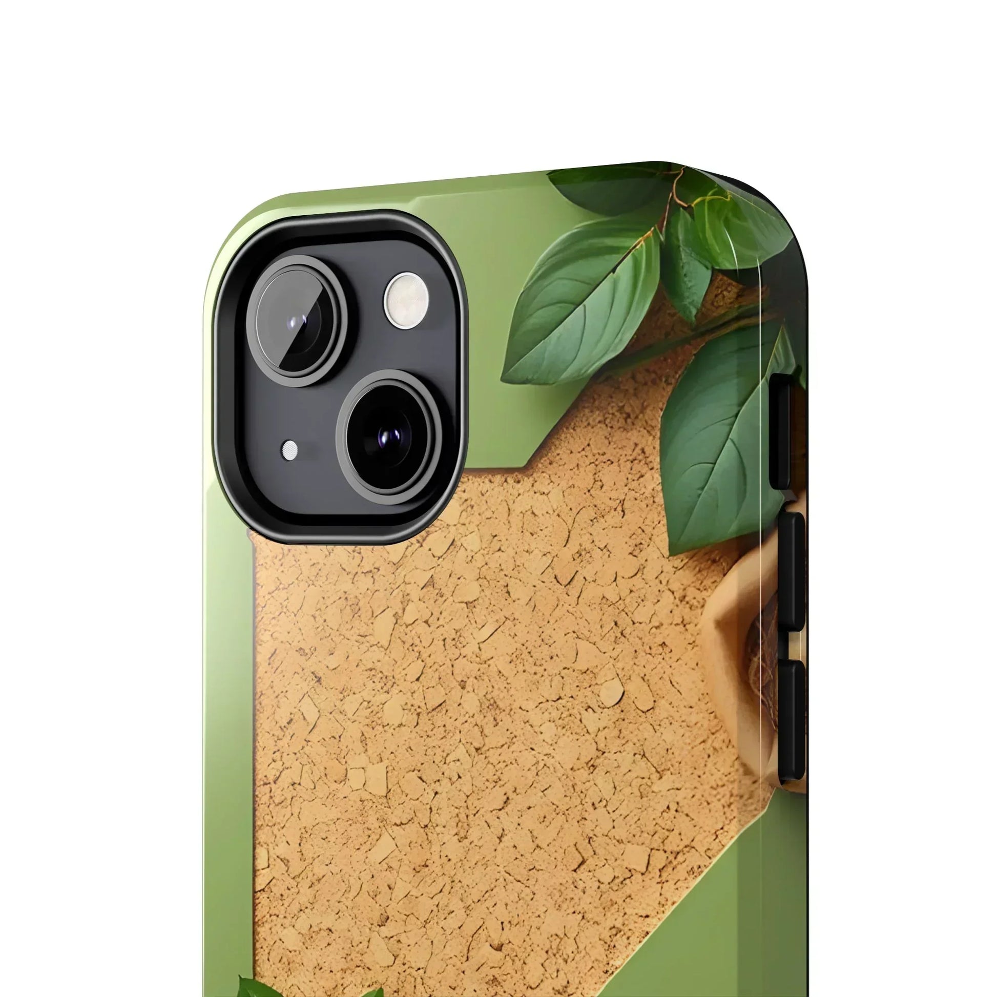 Eco-Inspired Tough Phone Case – Cork Texture with Leaf & Seed Design for iPhone 7-16 and Samsung Galaxy S21-S24 - KarArmDesign