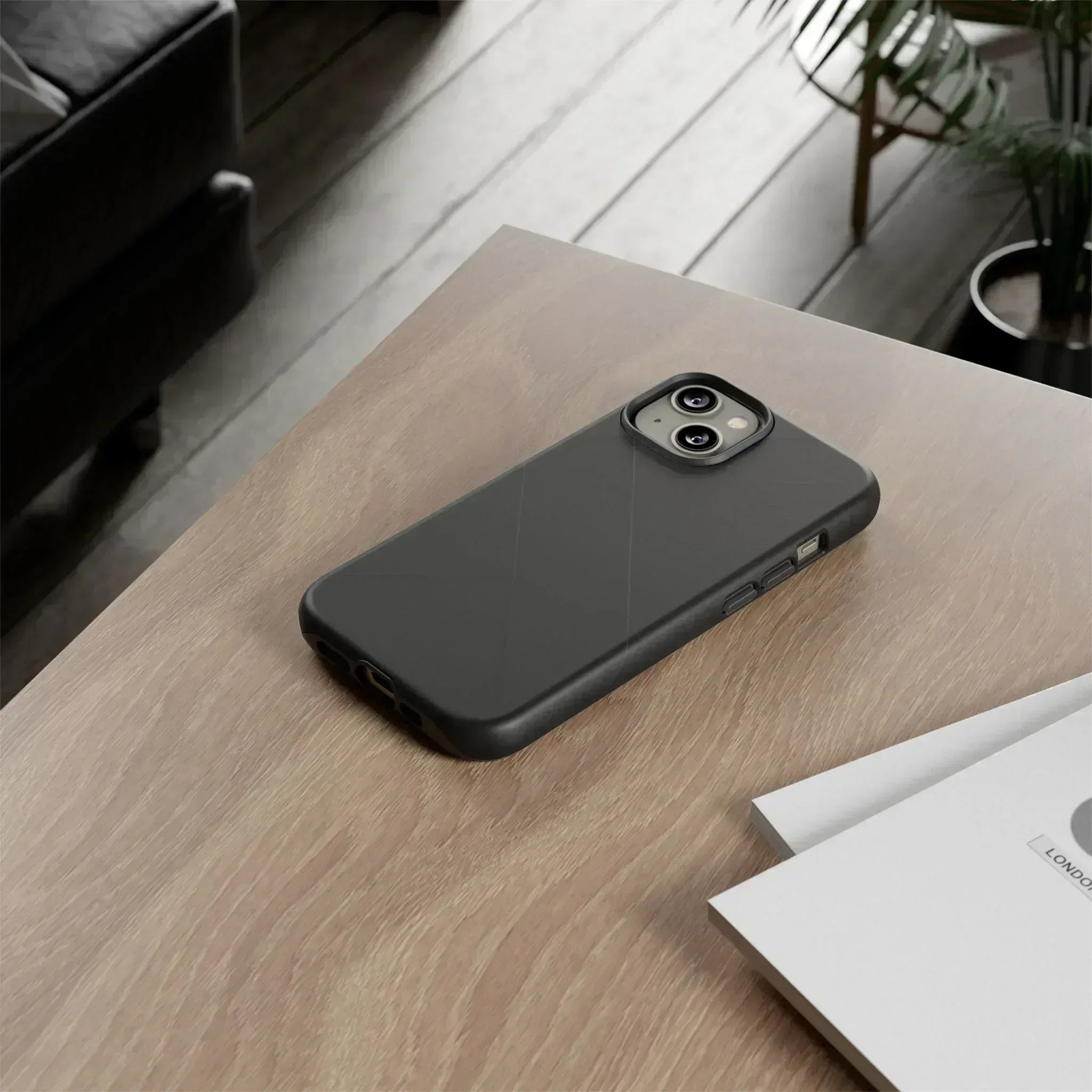Matte Black Diagonal Line Phone Case for iPhone 8-16 and Galaxy S10-S25 - KARARMDESIGN