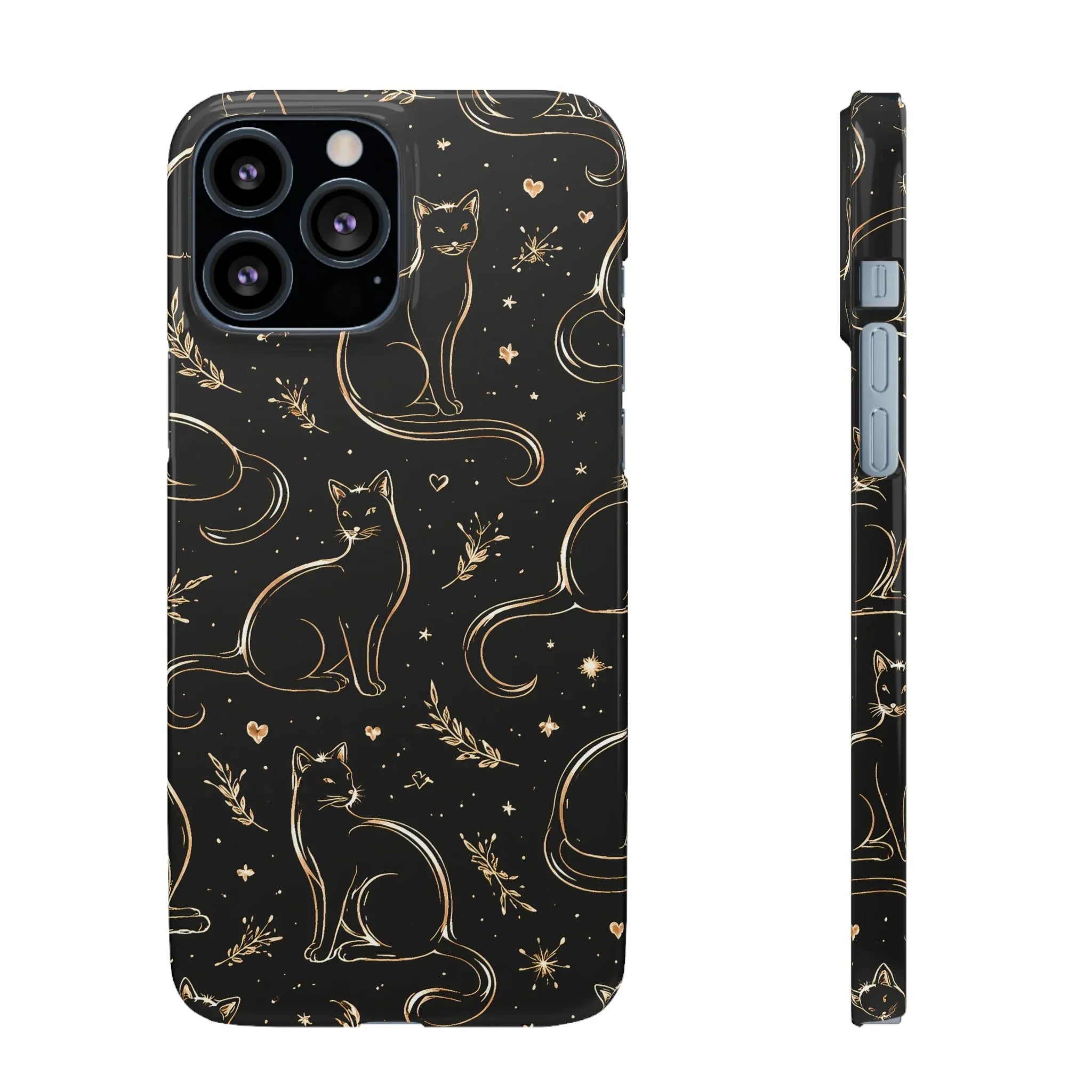 Golden Cat Pattern Phone Case for iPhone 11–17 & Galaxy S21–S25 - KARARMDESIGN