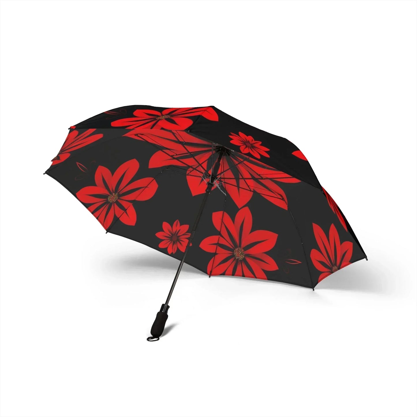 Vibrant Red Floral Design Elegant Semi-Automatic Foldable Umbrella - KarArmDesign