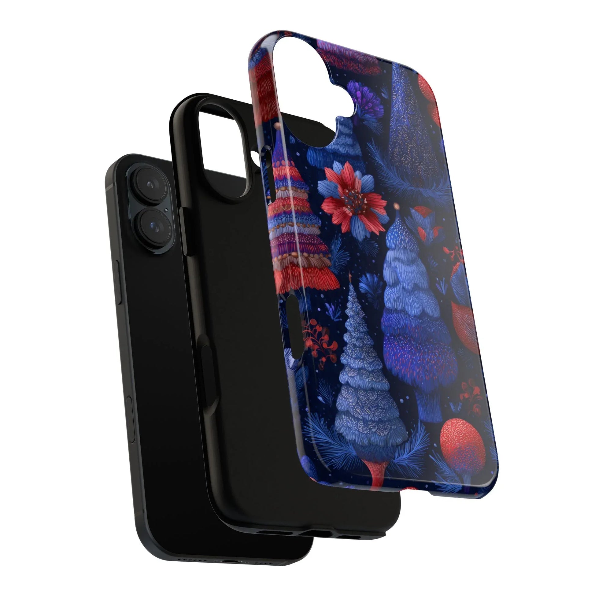 Midnight Blue Christmas Forest Phone Case for iPhone 8-17 and Galaxy S21–S25 - KARARMDESIGN