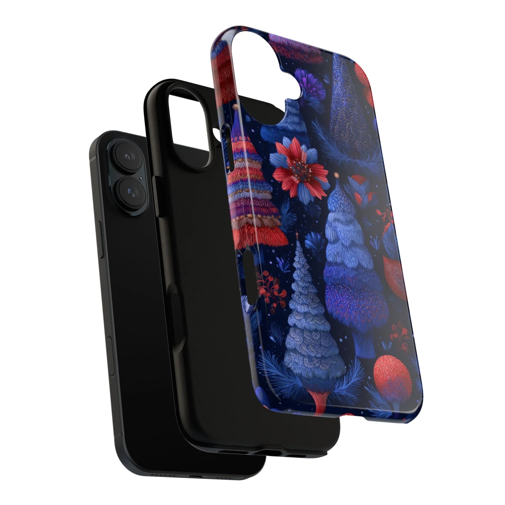 Midnight Blue Christmas Forest Phone Case for iPhone 8-17 and Galaxy S21–S25 - KARARMDESIGN