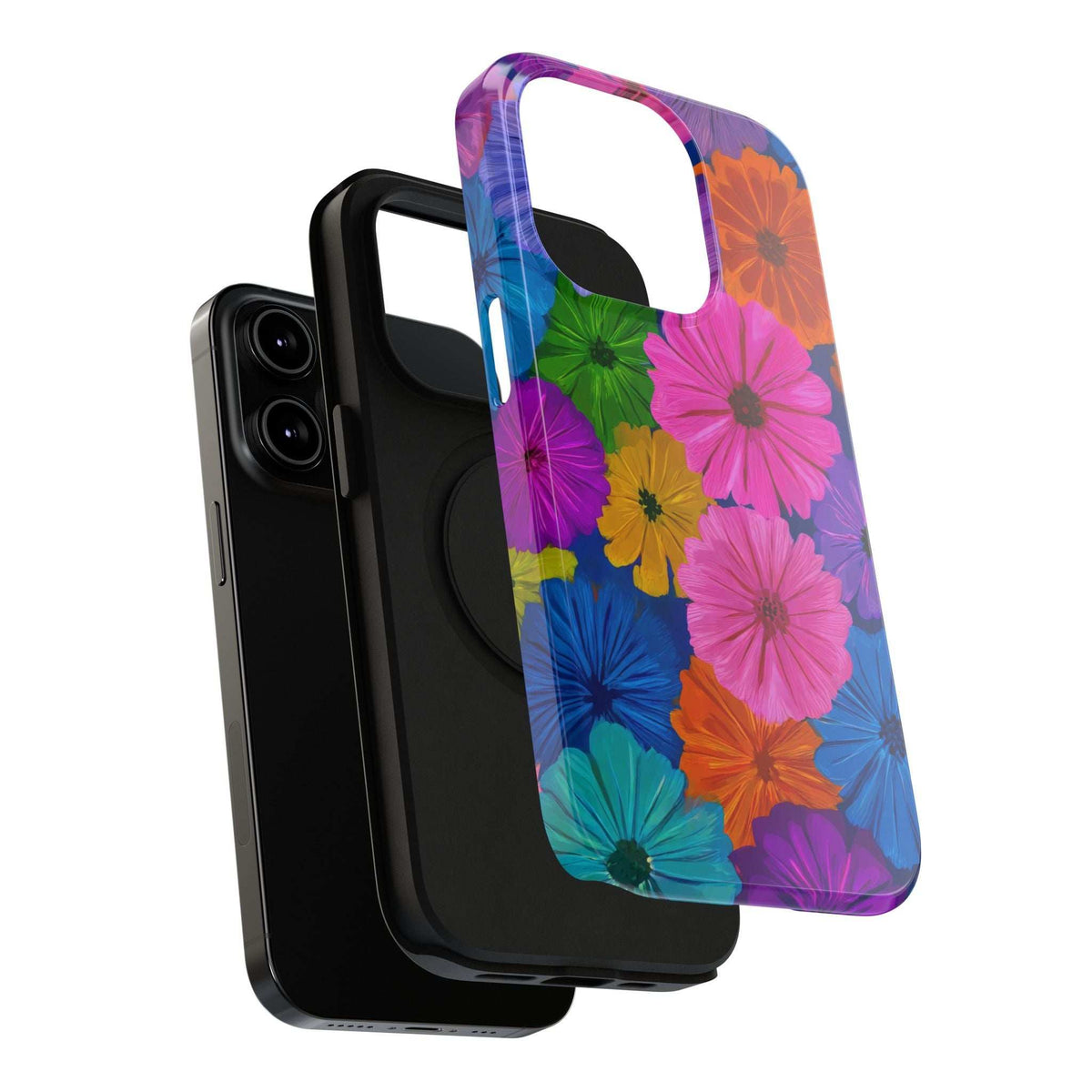 Colorful flower-pattern phone case with precise camera and charging cutouts