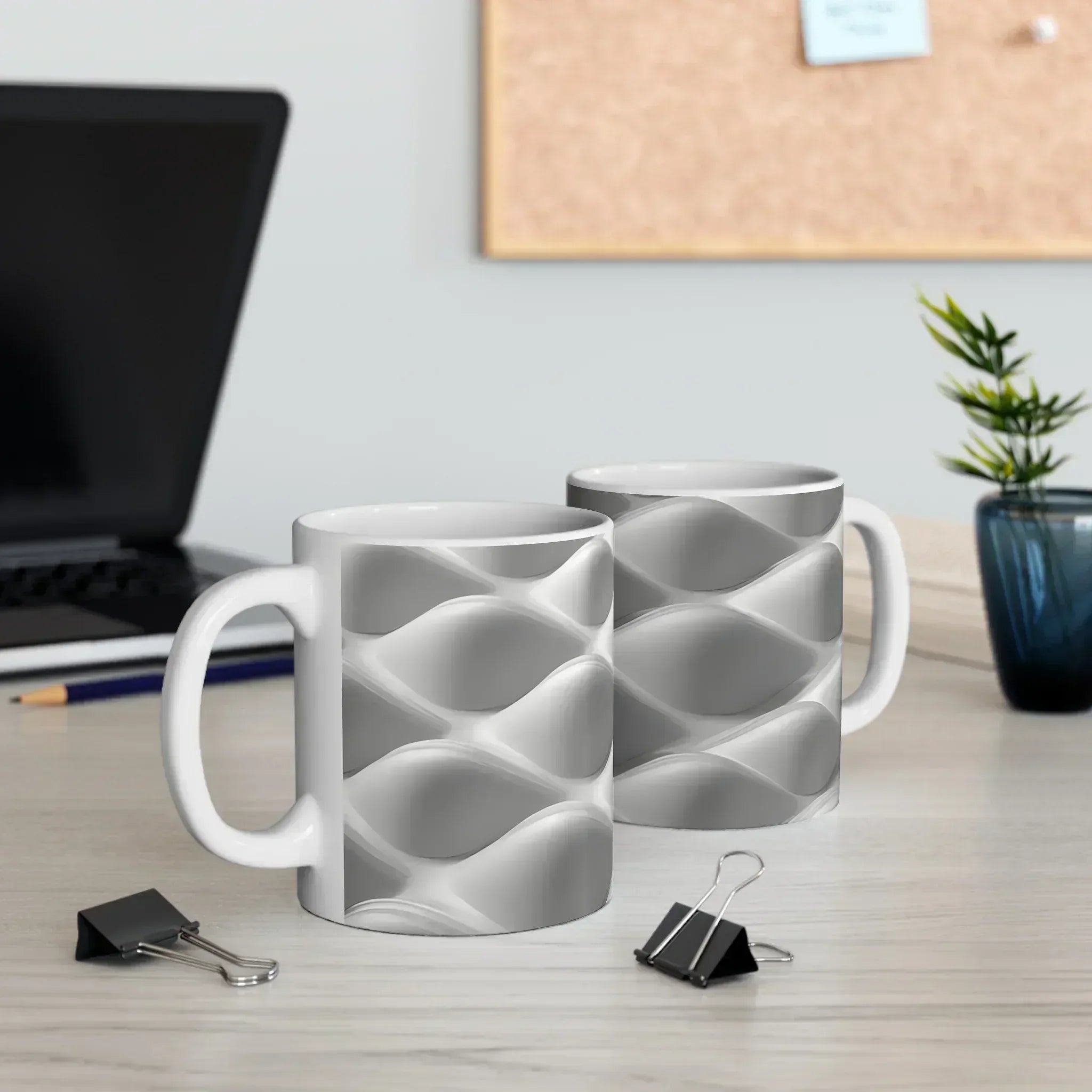 Silver Wave Geometry – Elegant Abstract Design Mug - 11oz - KARARMDESIGN