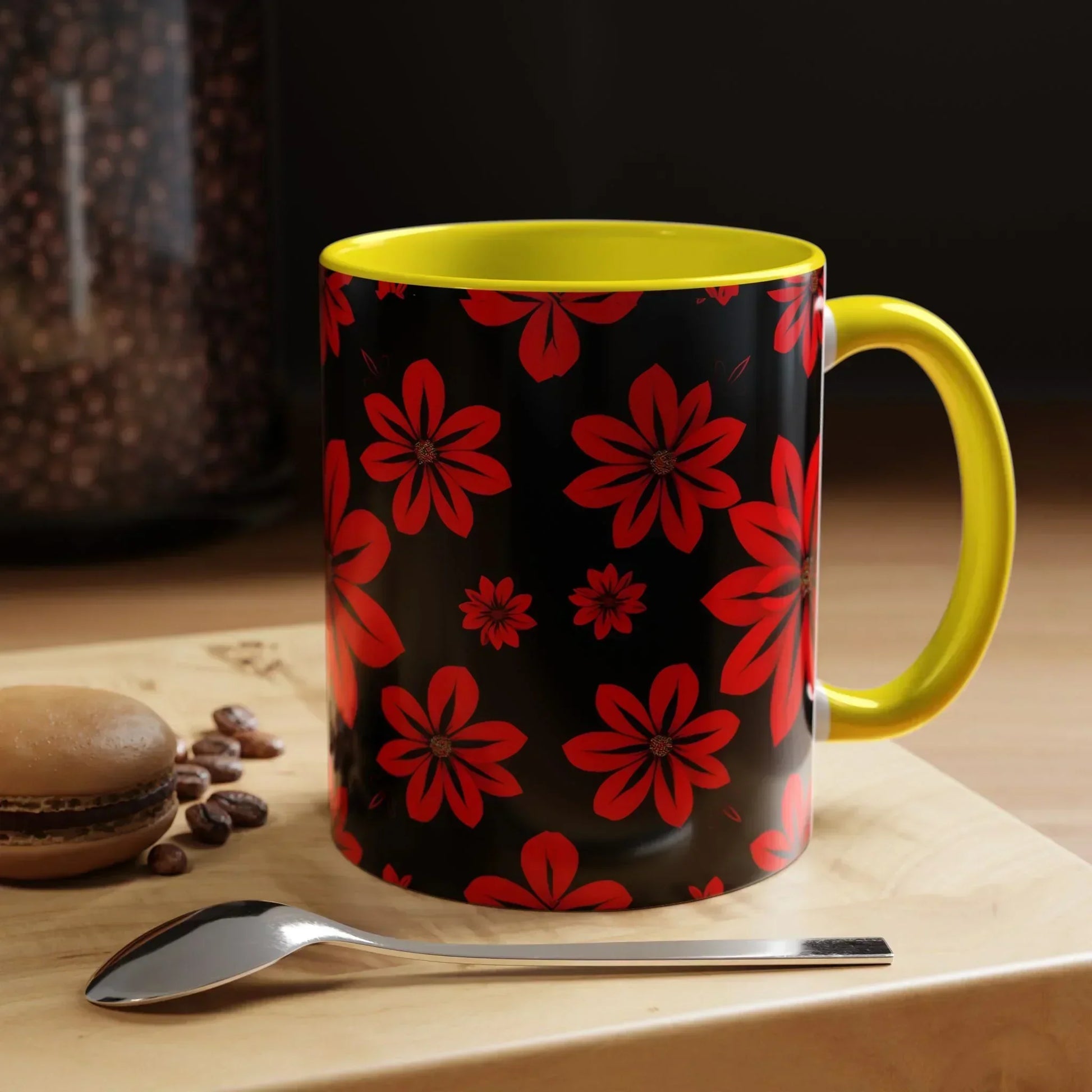 Accent Red Floral Coffee Mug – 11oz & 15oz - KarArmDesign