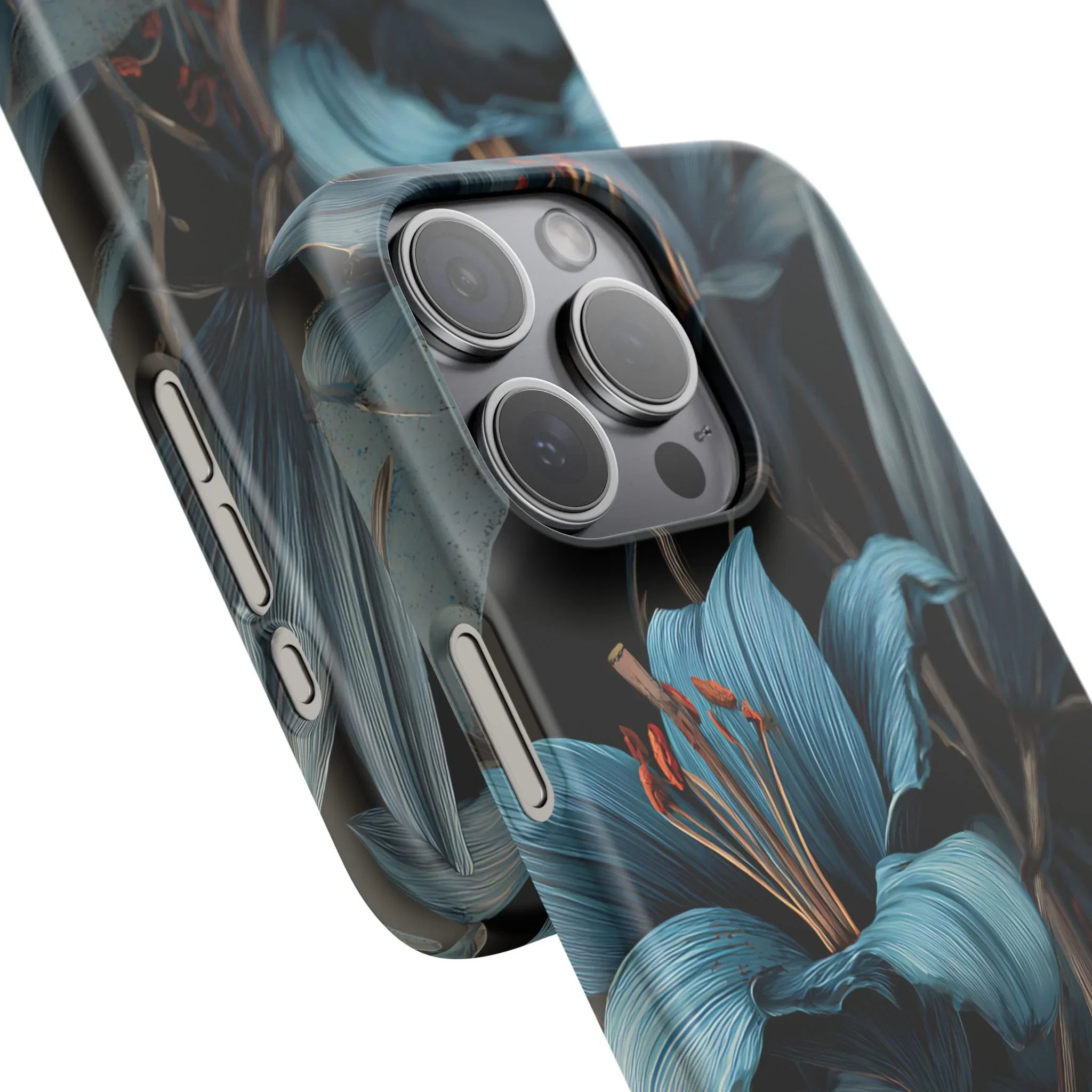 Blue Lily Floral Phone Case for iPhone 11-17 and Galaxy S20-S25 - KARARMDESIGN