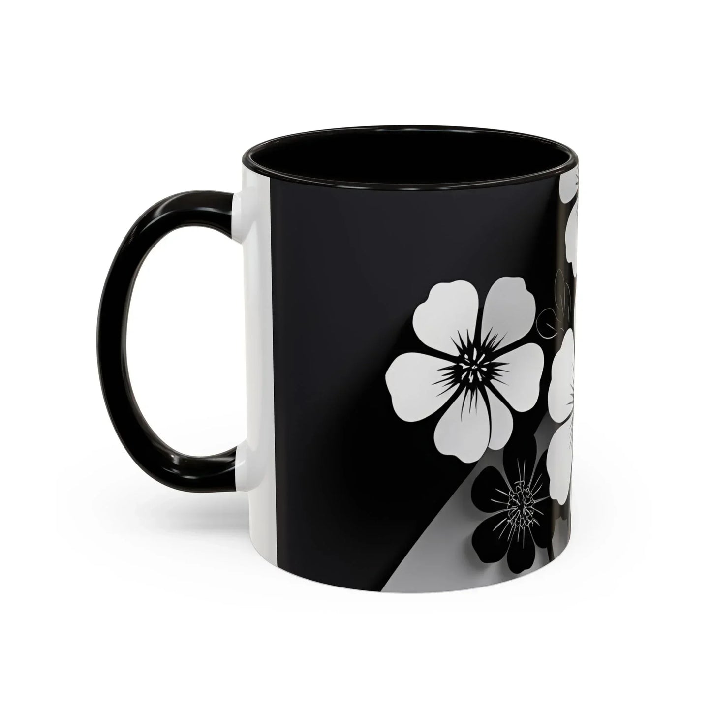 Floral Black & White Monochrome Ceramic Mug – 11oz & 15oz - KarArmDesign