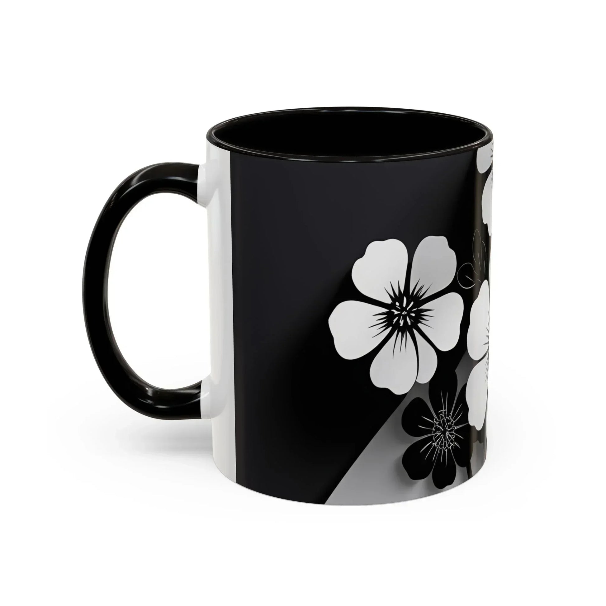 Floral Black & White Monochrome Ceramic Mug – 11oz & 15oz - KarArmDesign