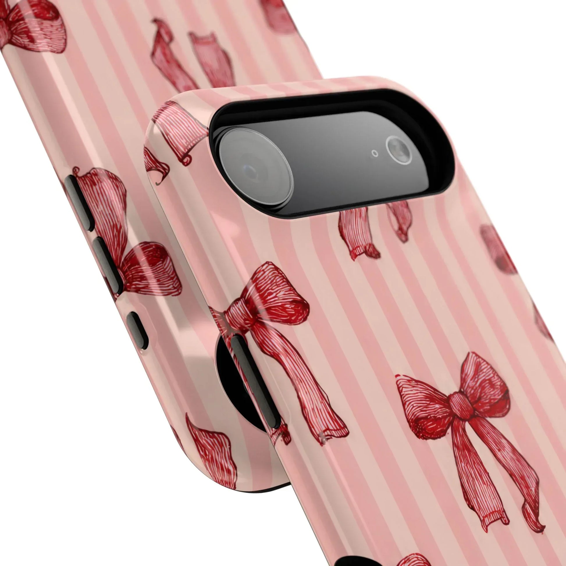 Red Bow Stripe Phone Case for iPhone 11-17 & Galaxy S21-S22 - KARARMDESIGN