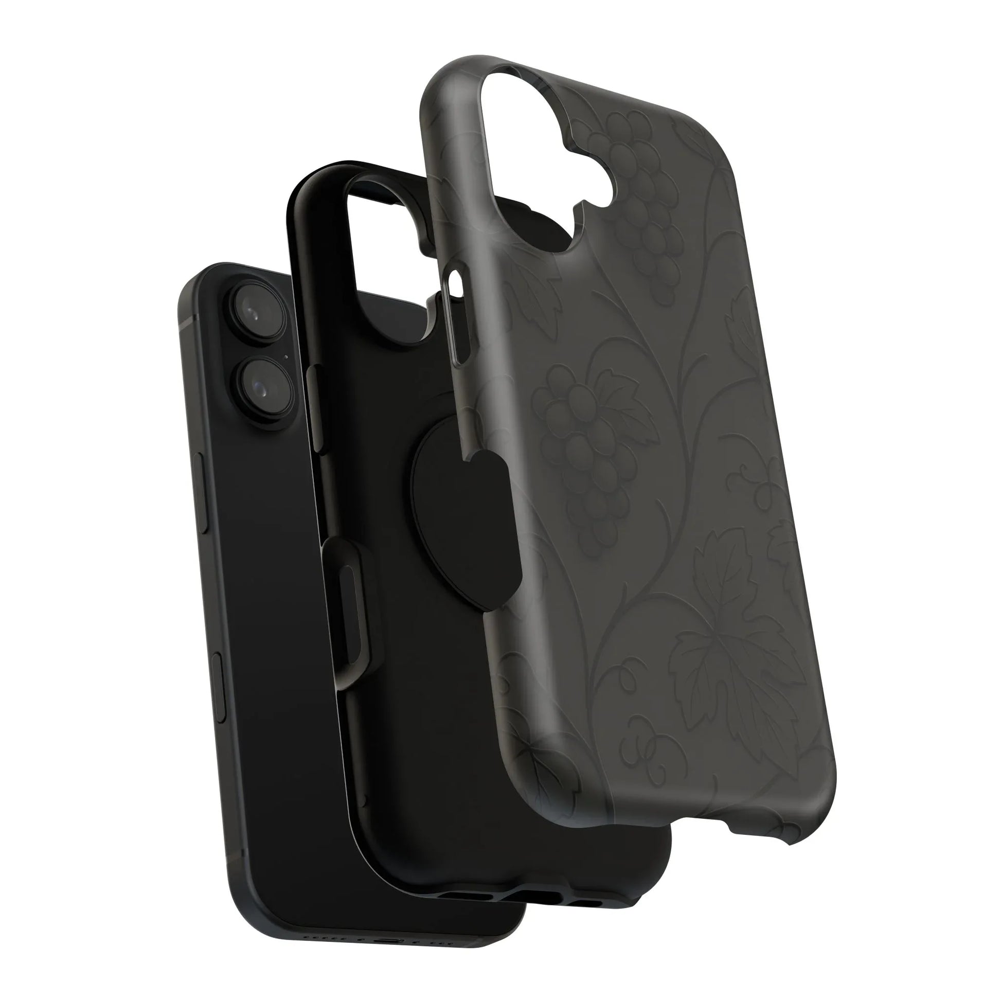 Elegant Embossed Grape Leaf Black Phone Case for iPhone and Galaxy - KARARMDESIGN