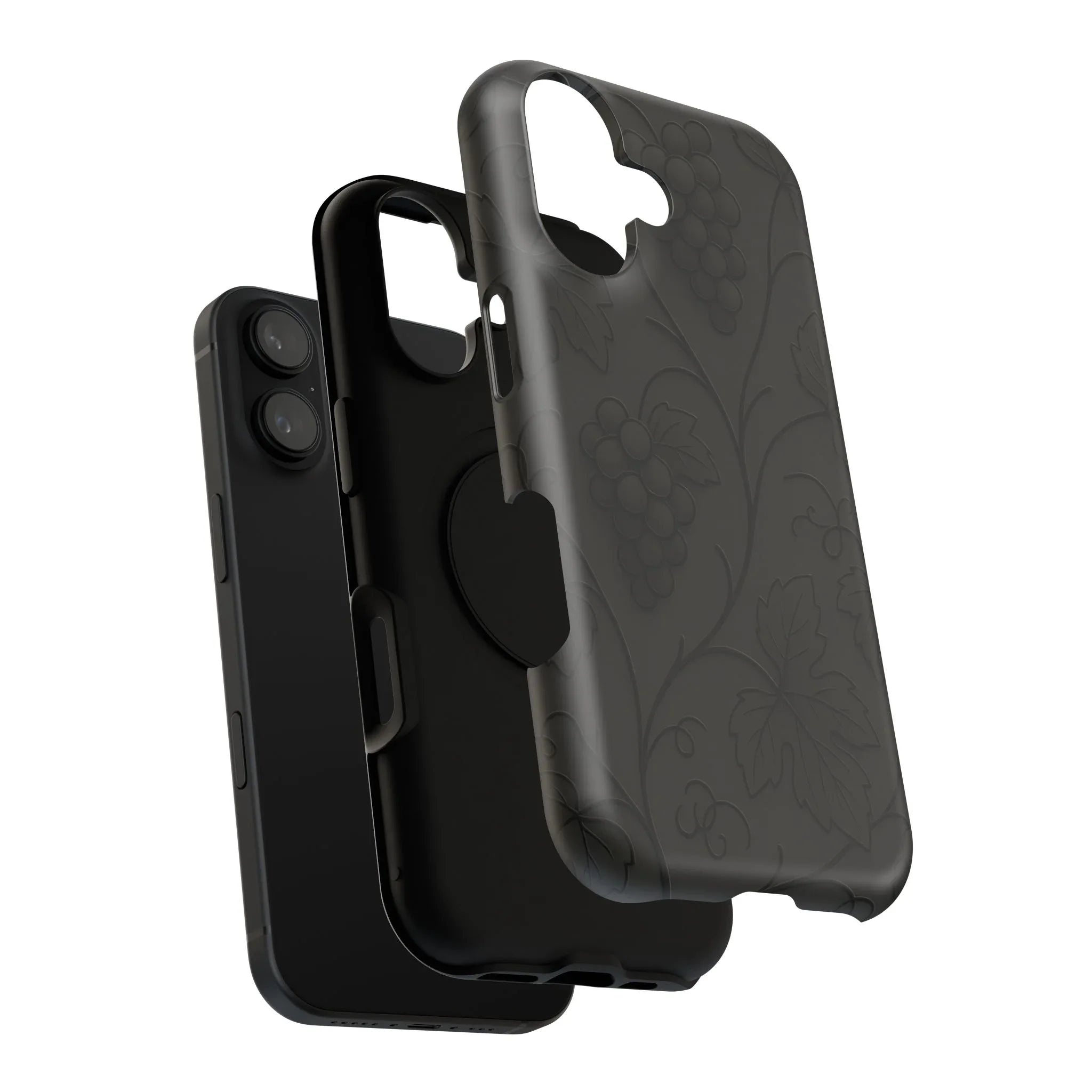 Elegant Embossed Grape Leaf Black Phone Case for iPhone and Galaxy - KARARMDESIGN