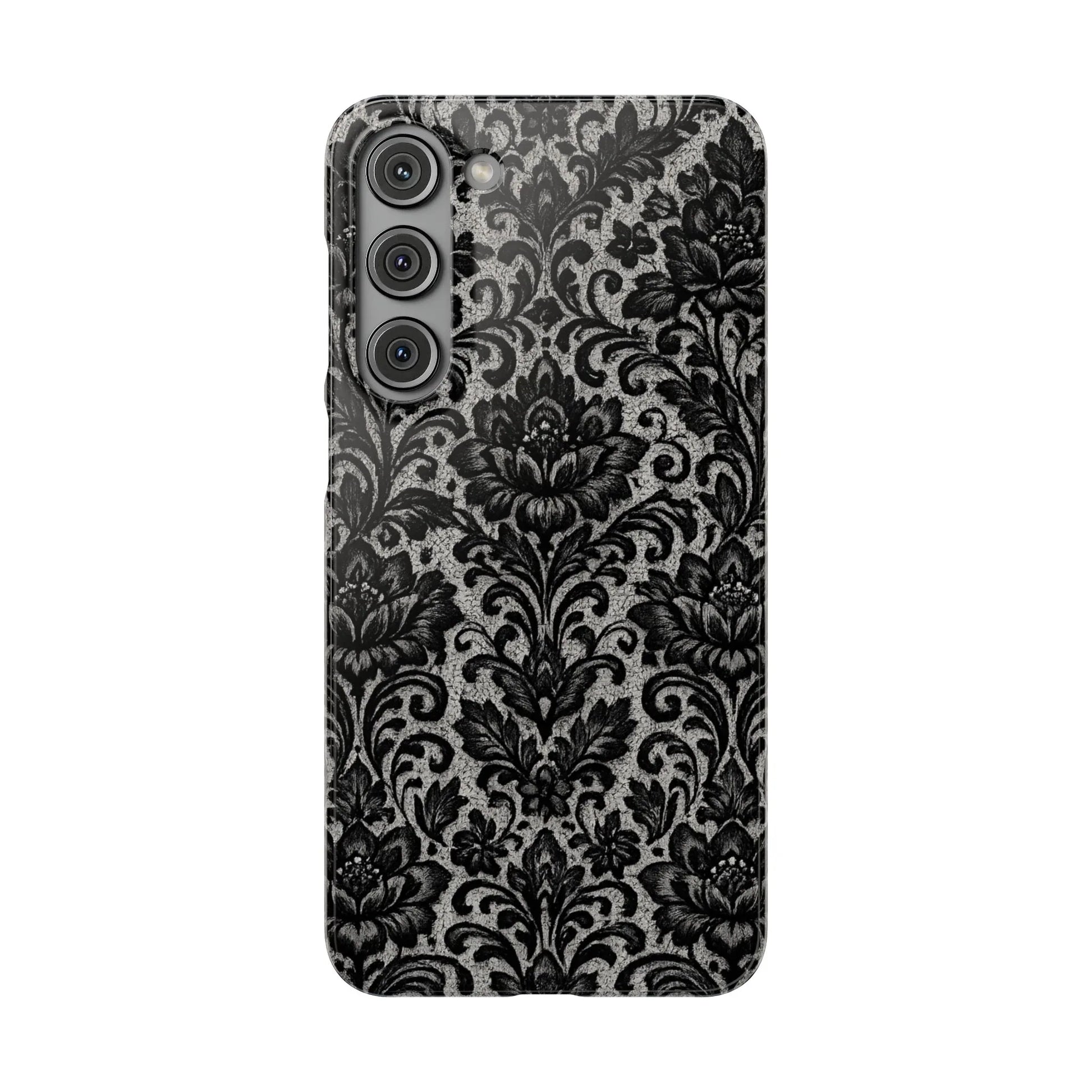 Black Damask Floral Phone Case for iPhone 11-17 and Galaxy S20-S25 - KARARMDESIGN