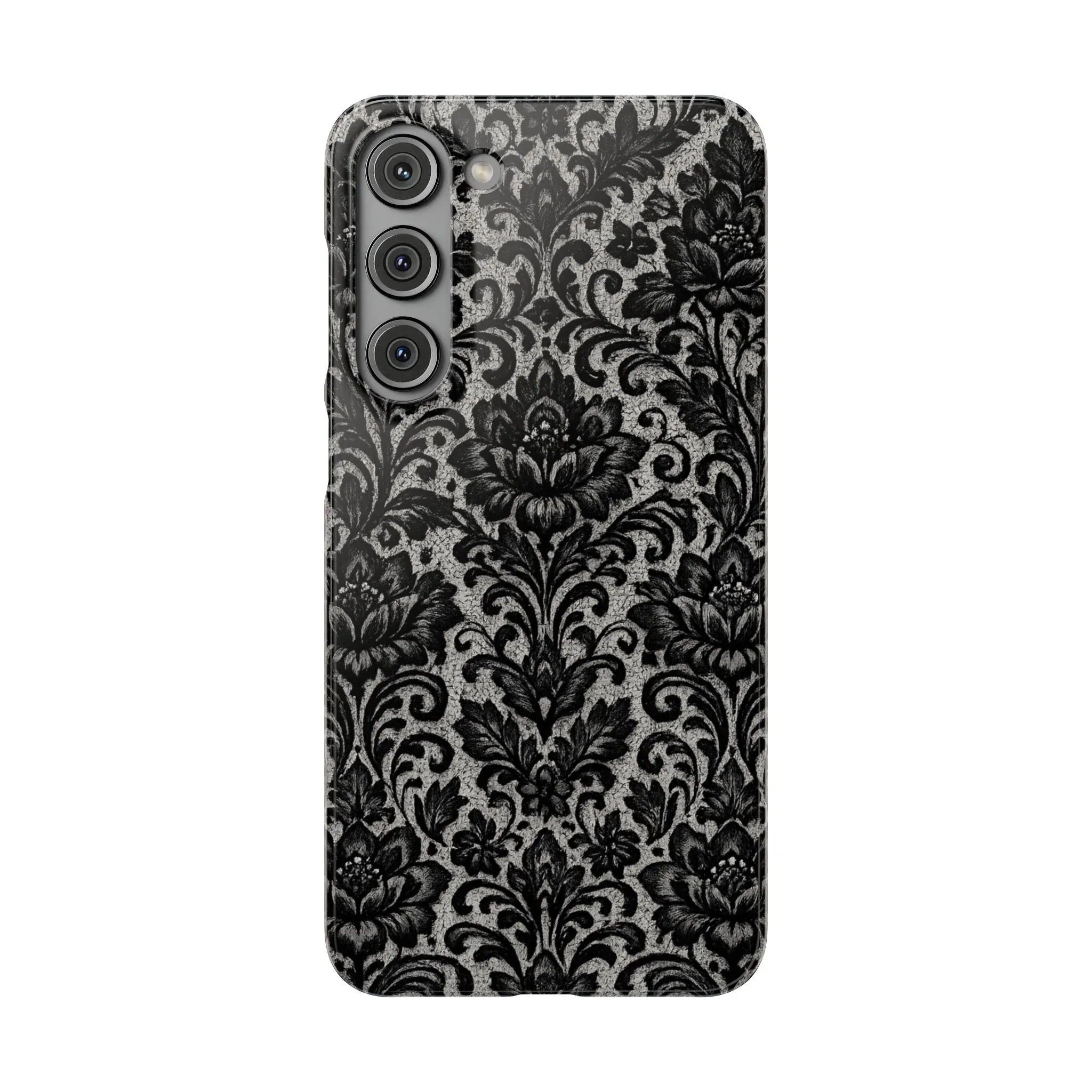 Black Damask Floral Phone Case for iPhone 11-17 and Galaxy S20-S25 - KARARMDESIGN