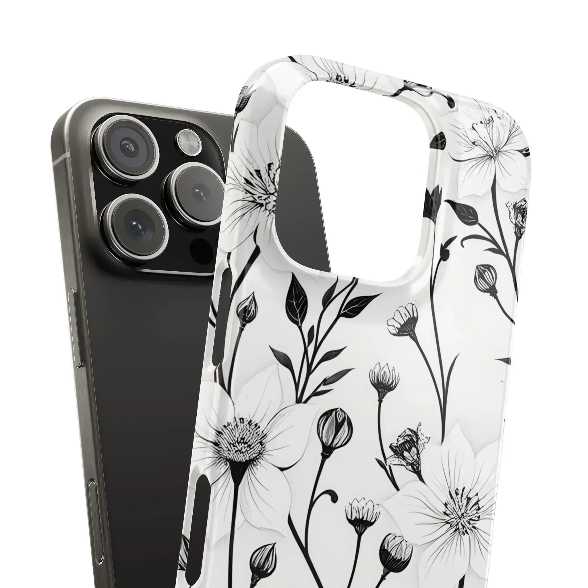 Monochrome Bloom Floral Phone Case for iPhone 11-16 - KARARMDESIGN