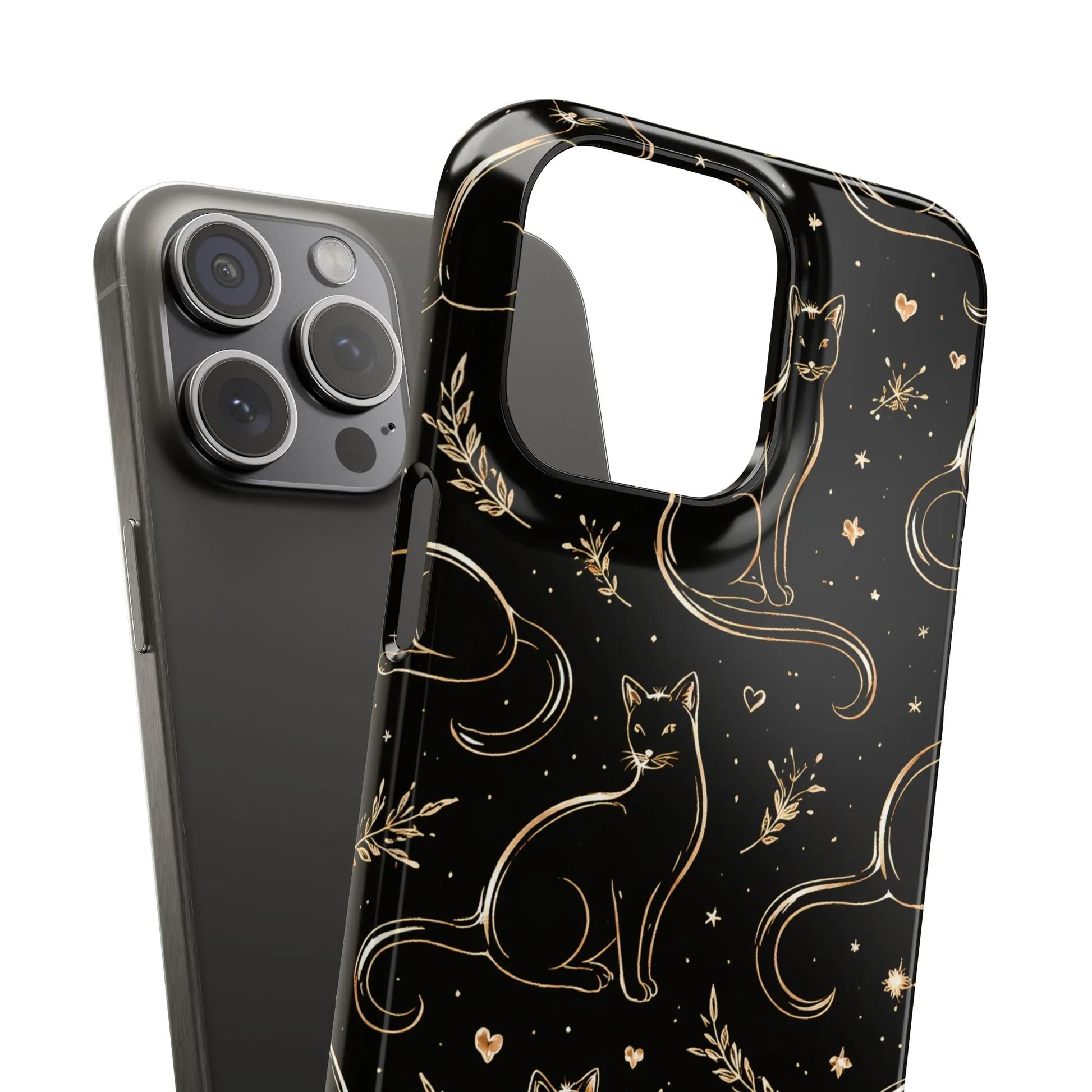 Golden Cat Pattern Phone Case for iPhone 11–17 & Galaxy S21–S25 - KARARMDESIGN