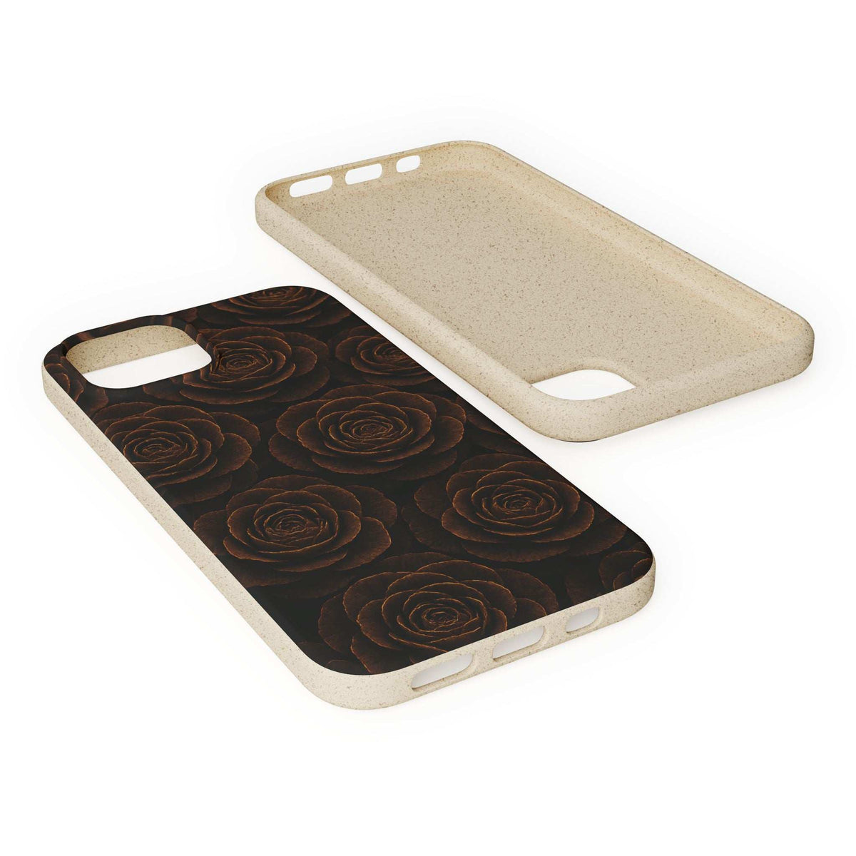 Phone case set, dark rose front with light wood back cover