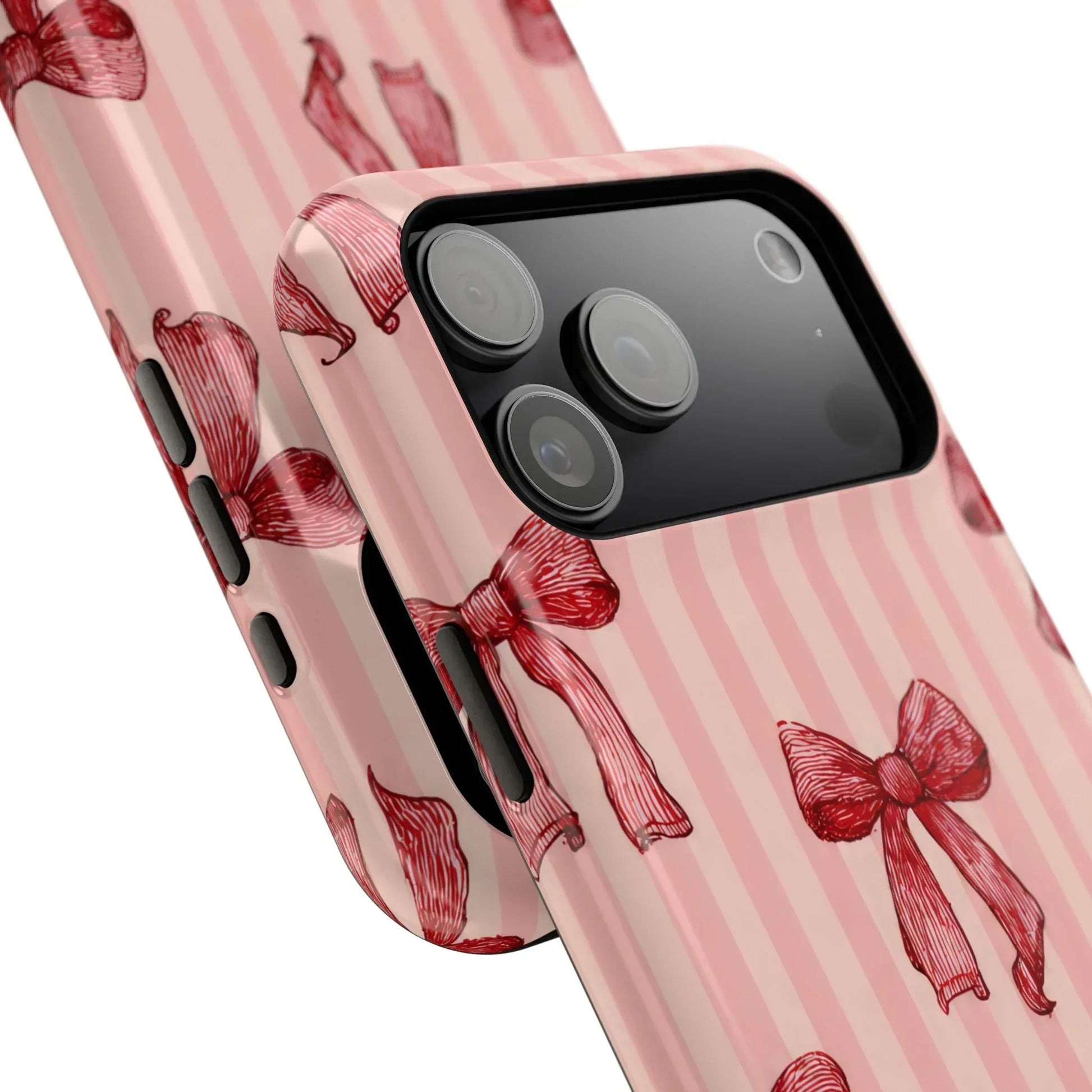 Red Bow Stripe Phone Case for iPhone 11-17 & Galaxy S21-S22 - KARARMDESIGN