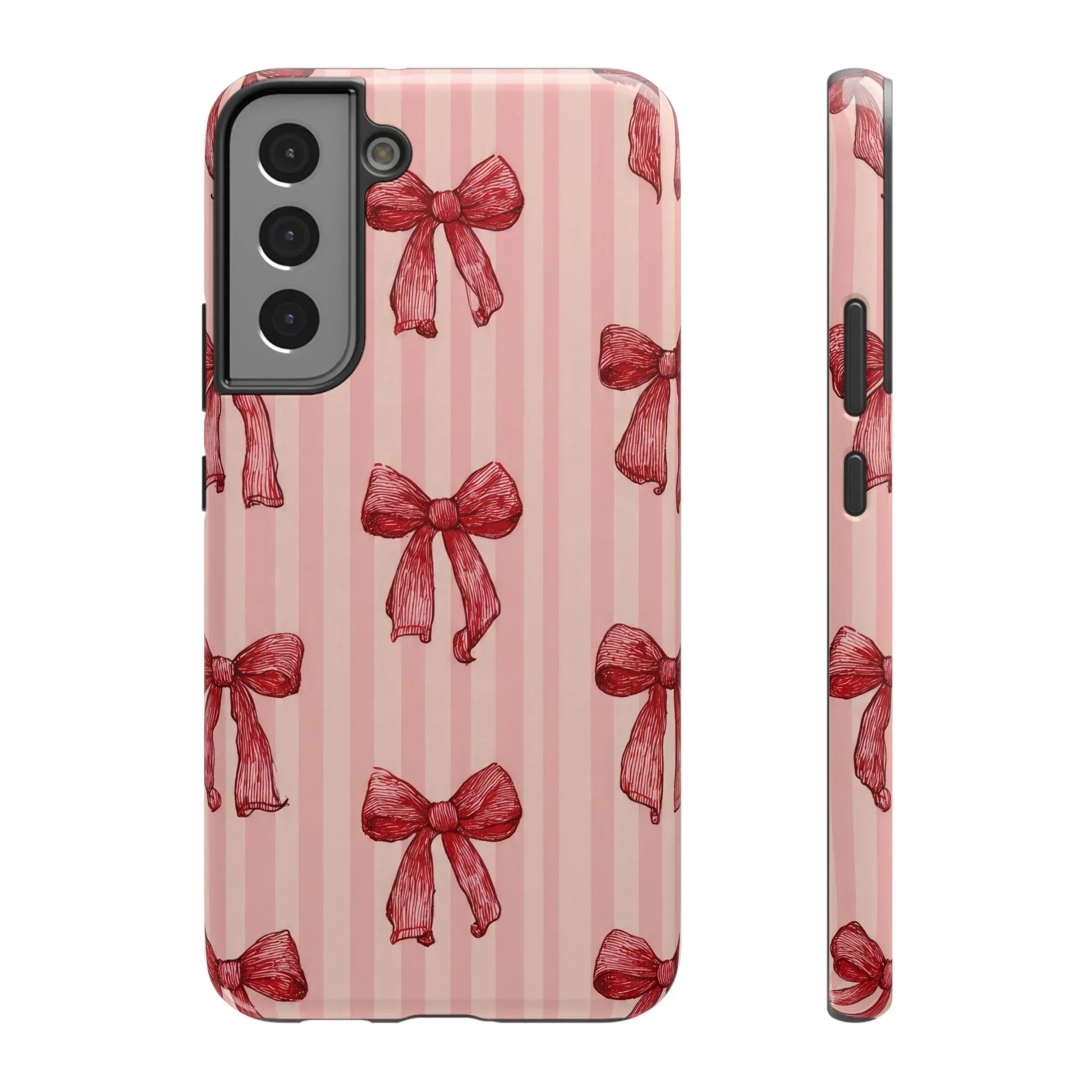 Red Bow Stripe Phone Case for iPhone 11-17 & Galaxy S21-S22 - KARARMDESIGN
