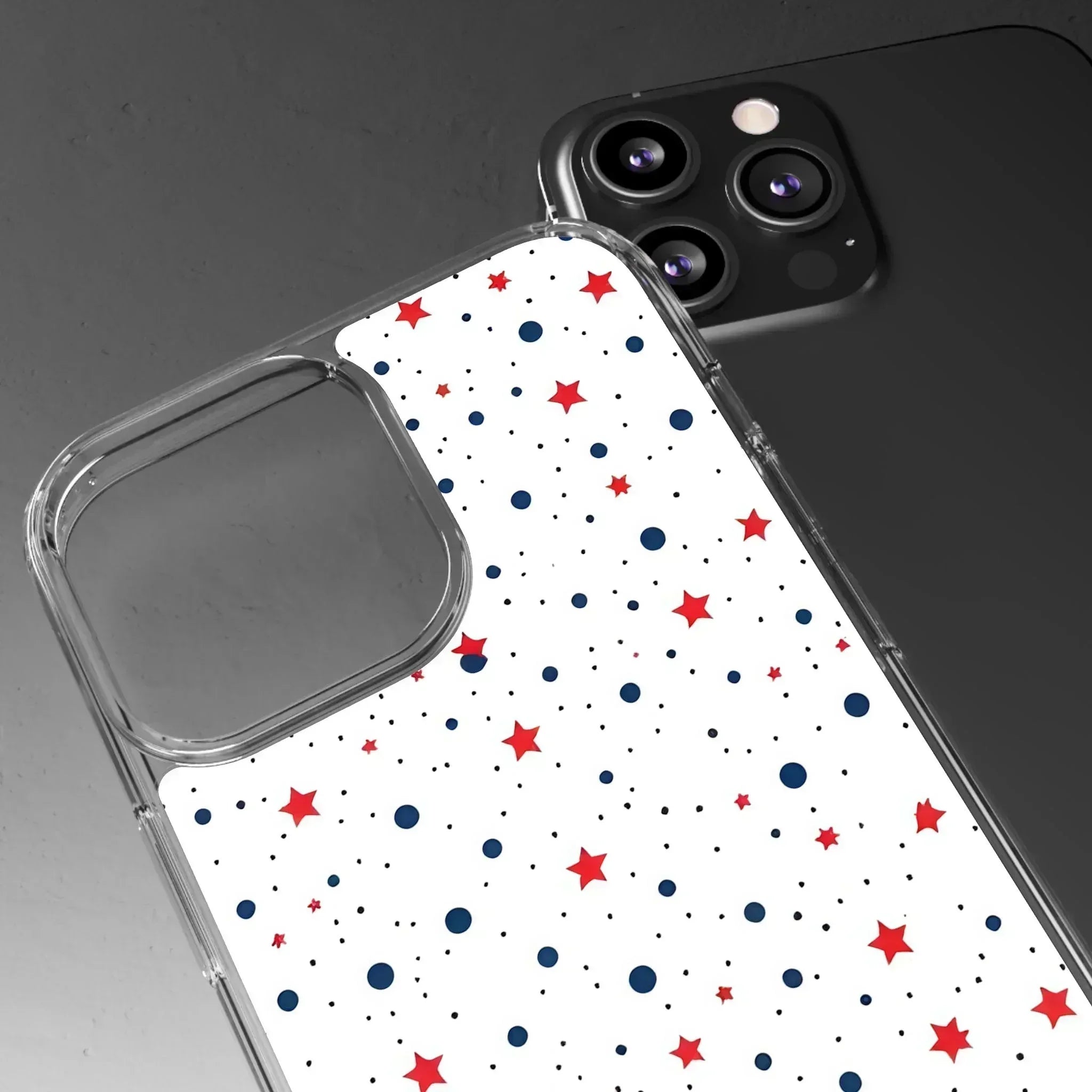 White Phone Case with Red Stars and Blue Polka Dots for iPhone and Galaxy - KARARMDESIGN