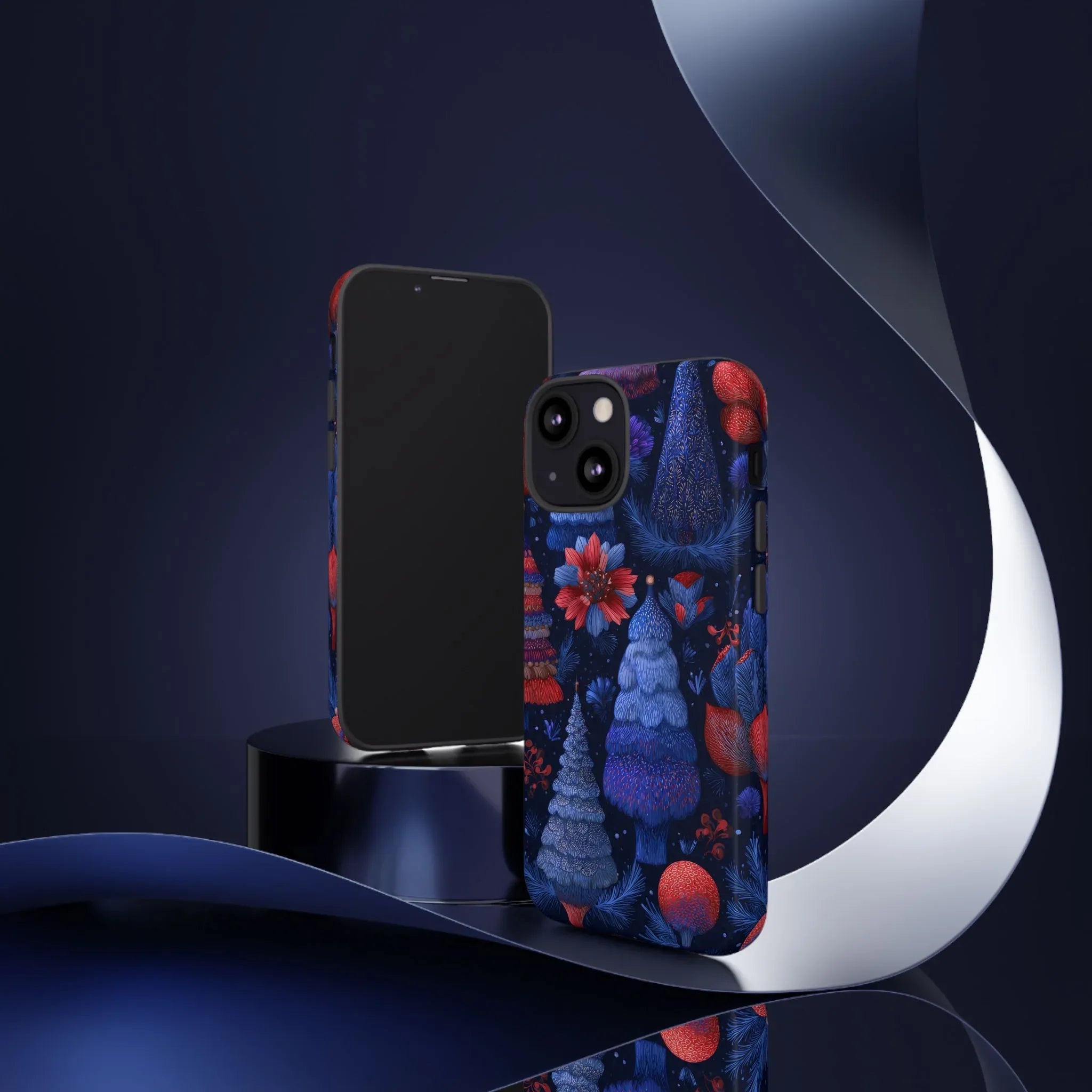 Midnight Blue Christmas Forest Phone Case for iPhone 8-17 and Galaxy S21–S25 - KARARMDESIGN