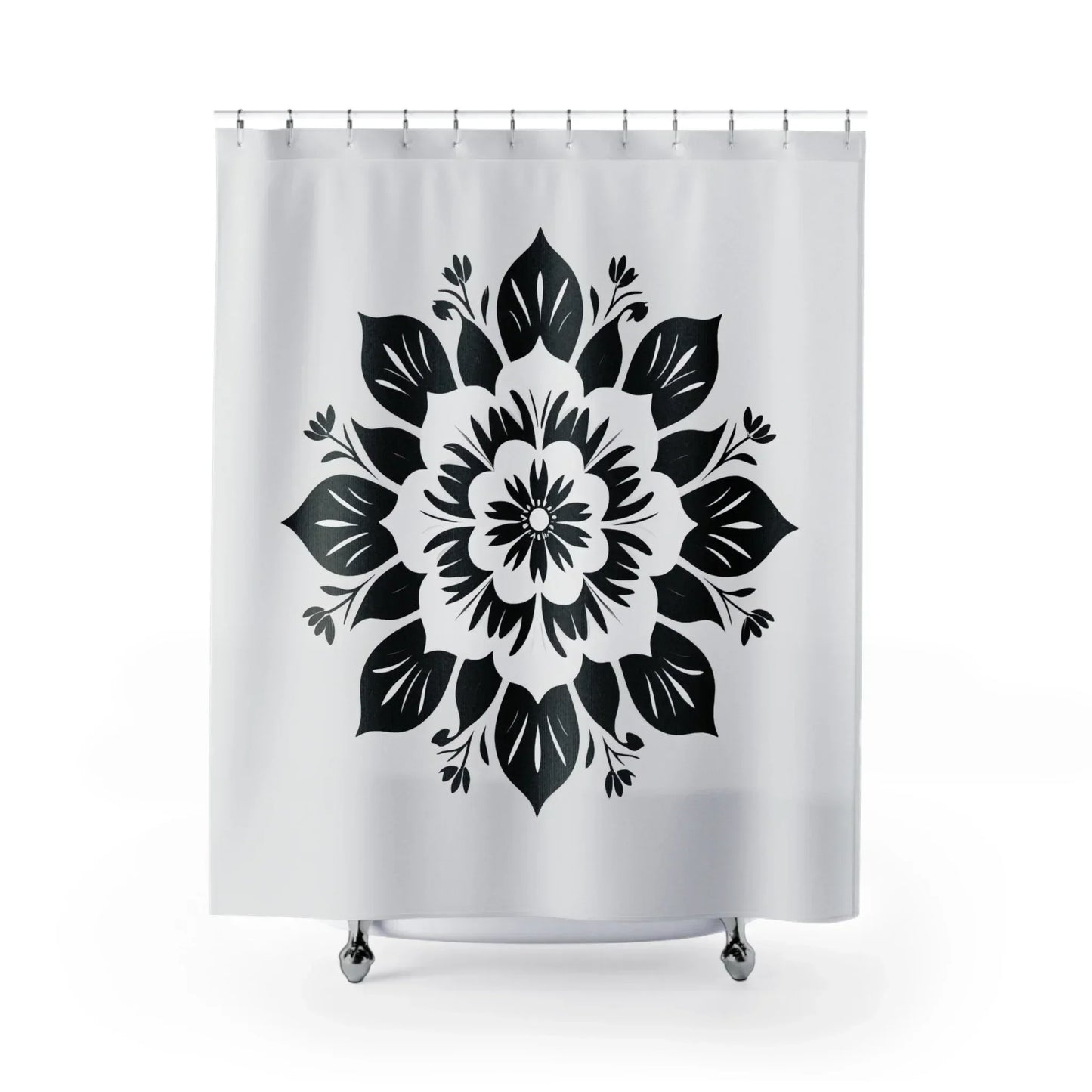 Elegant Black and White Floral Mandala Shower Curtain - KarArmDesign
