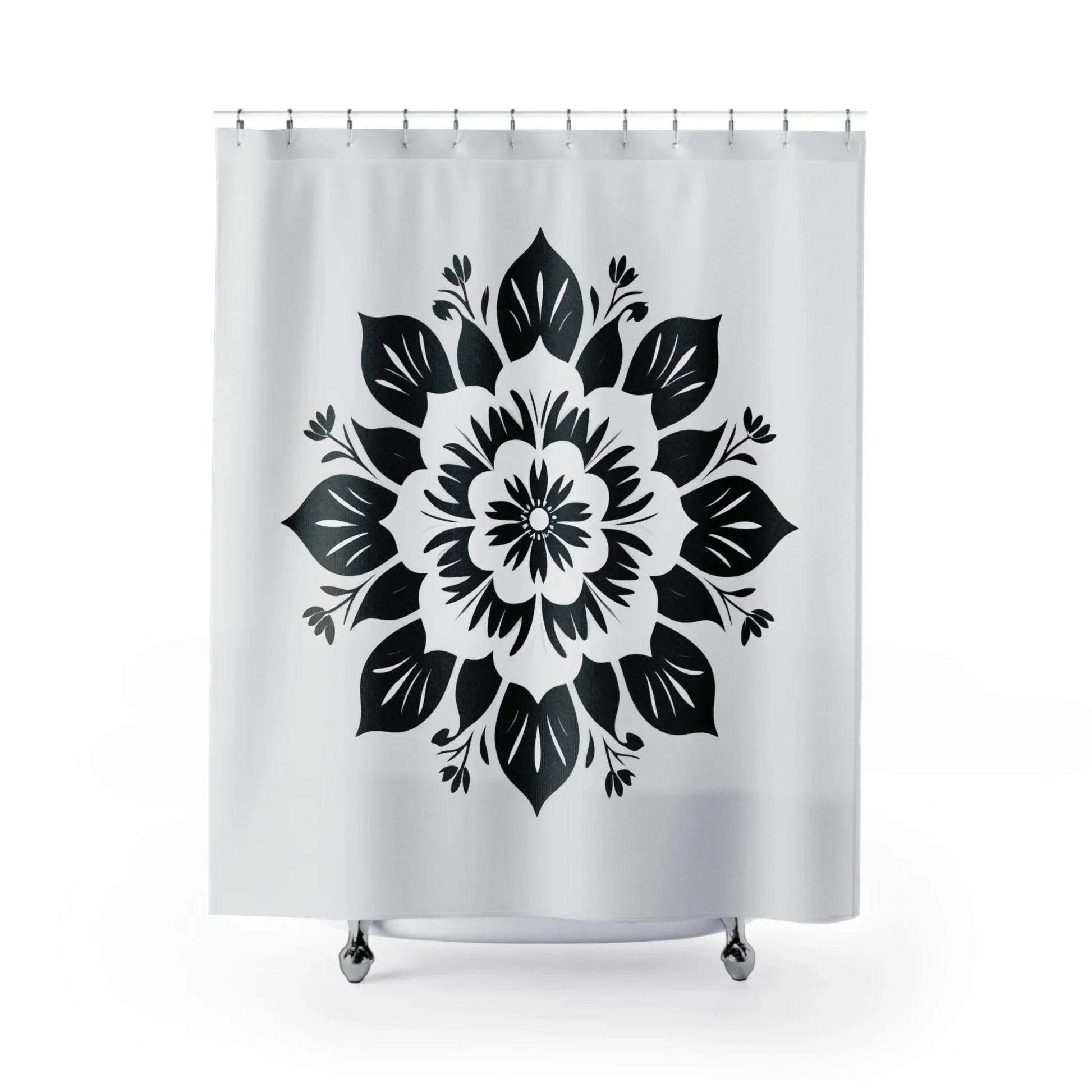 Elegant Black and White Floral Mandala Shower Curtain - KarArmDesign