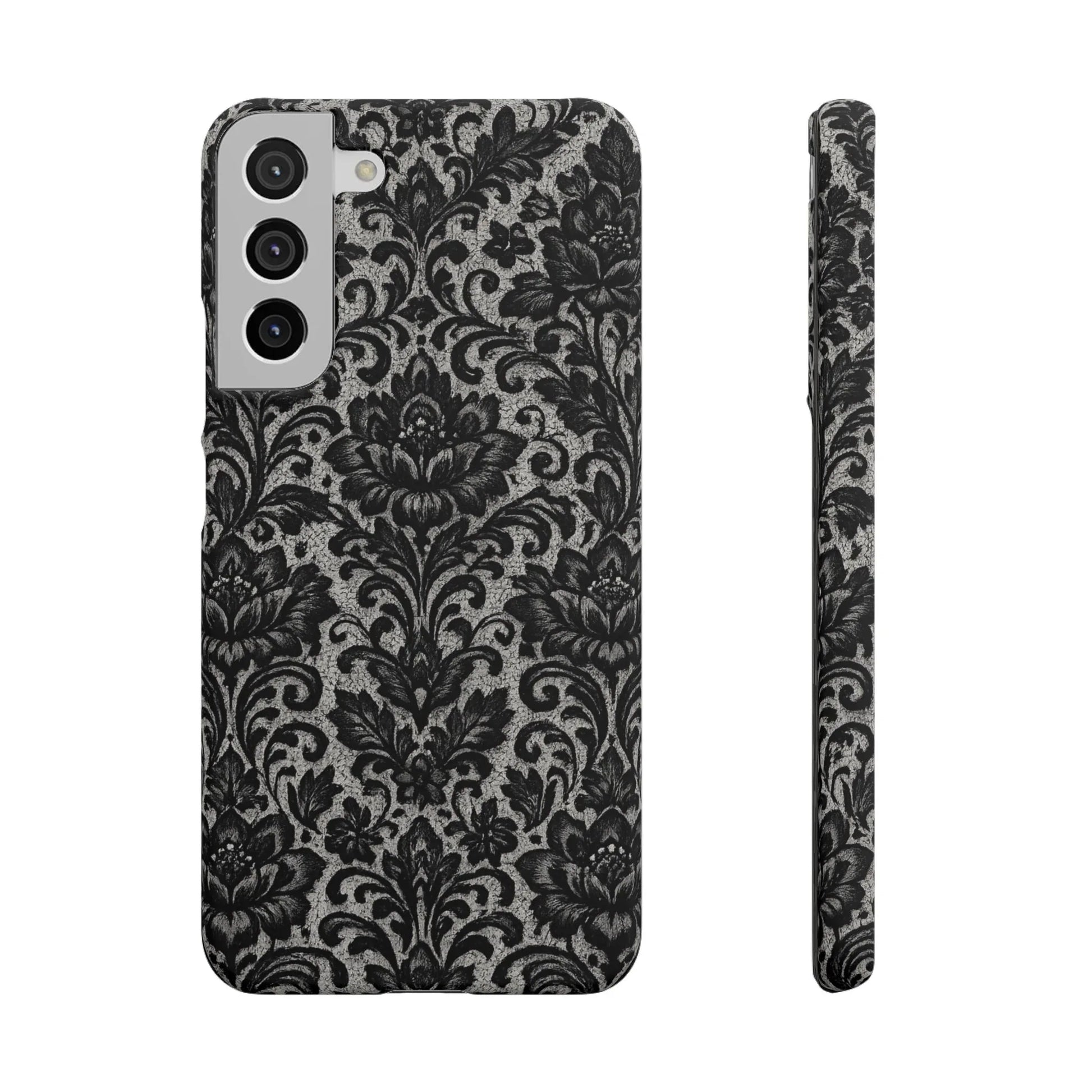 Black Damask Floral Phone Case for iPhone 11-17 and Galaxy S20-S25 - KARARMDESIGN