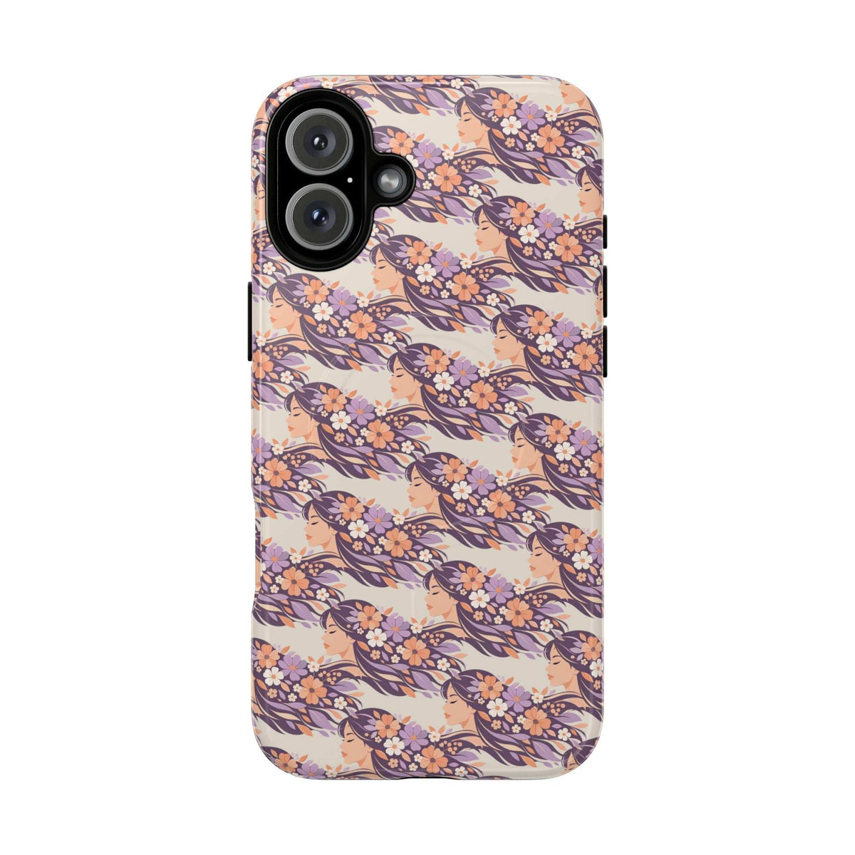 Floral phone case with pastel blossoms and flowing shapes, camera cutout visible